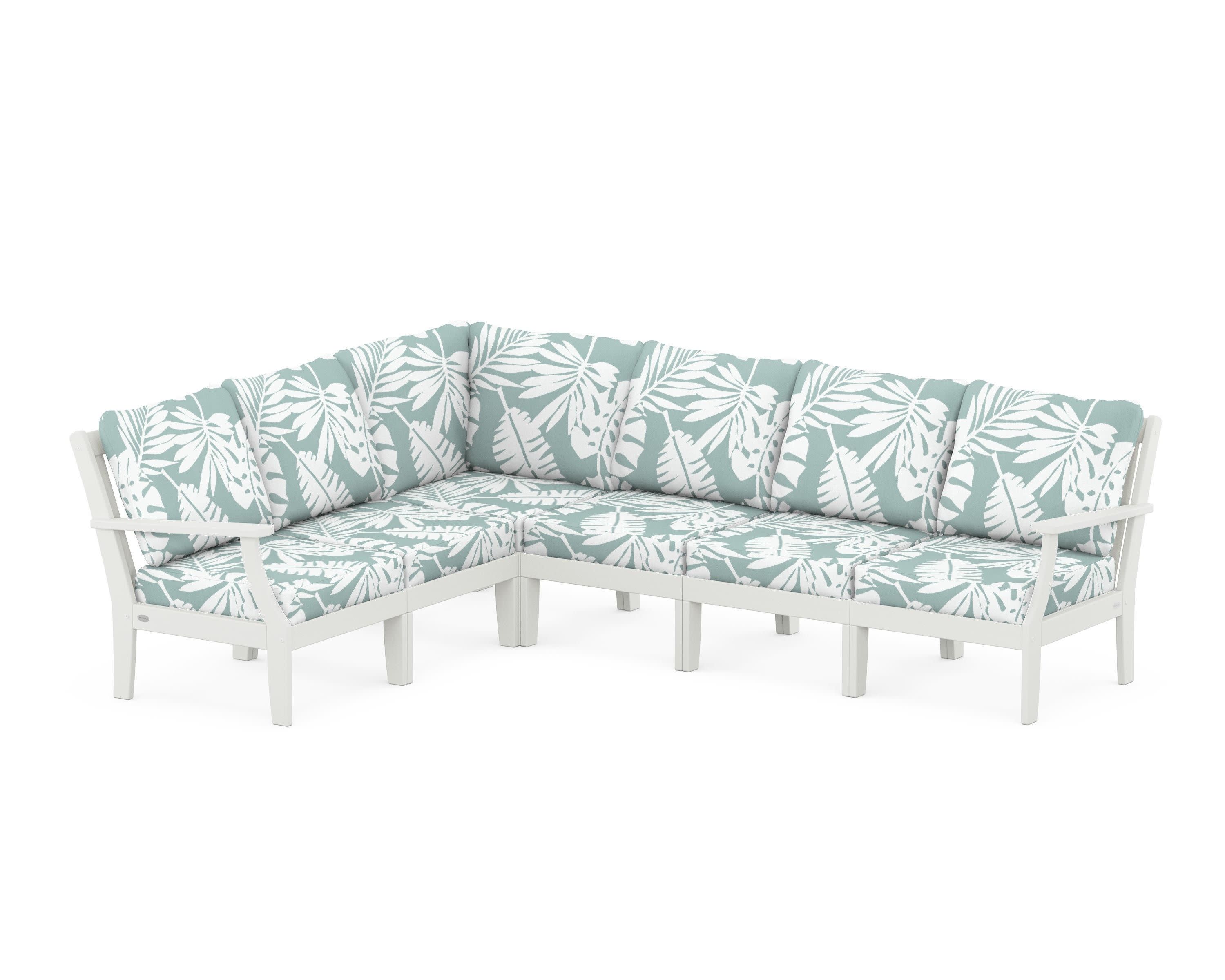 Braxton Modular 6-Piece Deep Seating Set in Vintage White / Leaf Glacier Spa