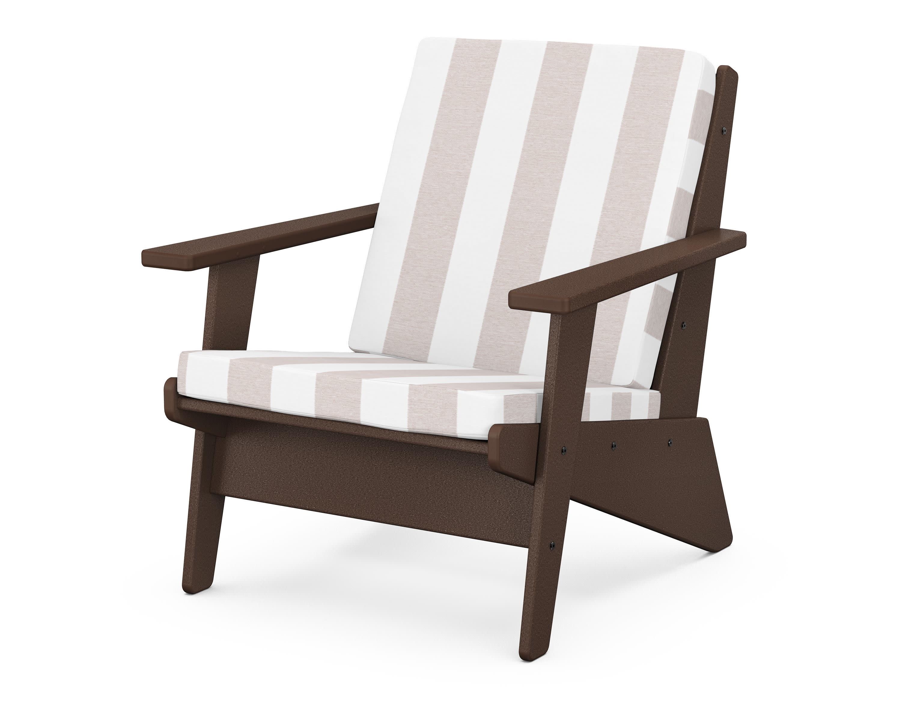 Riviera Modern Lounge Chair in Mahogany / Cabana Stripe Dune Burlap