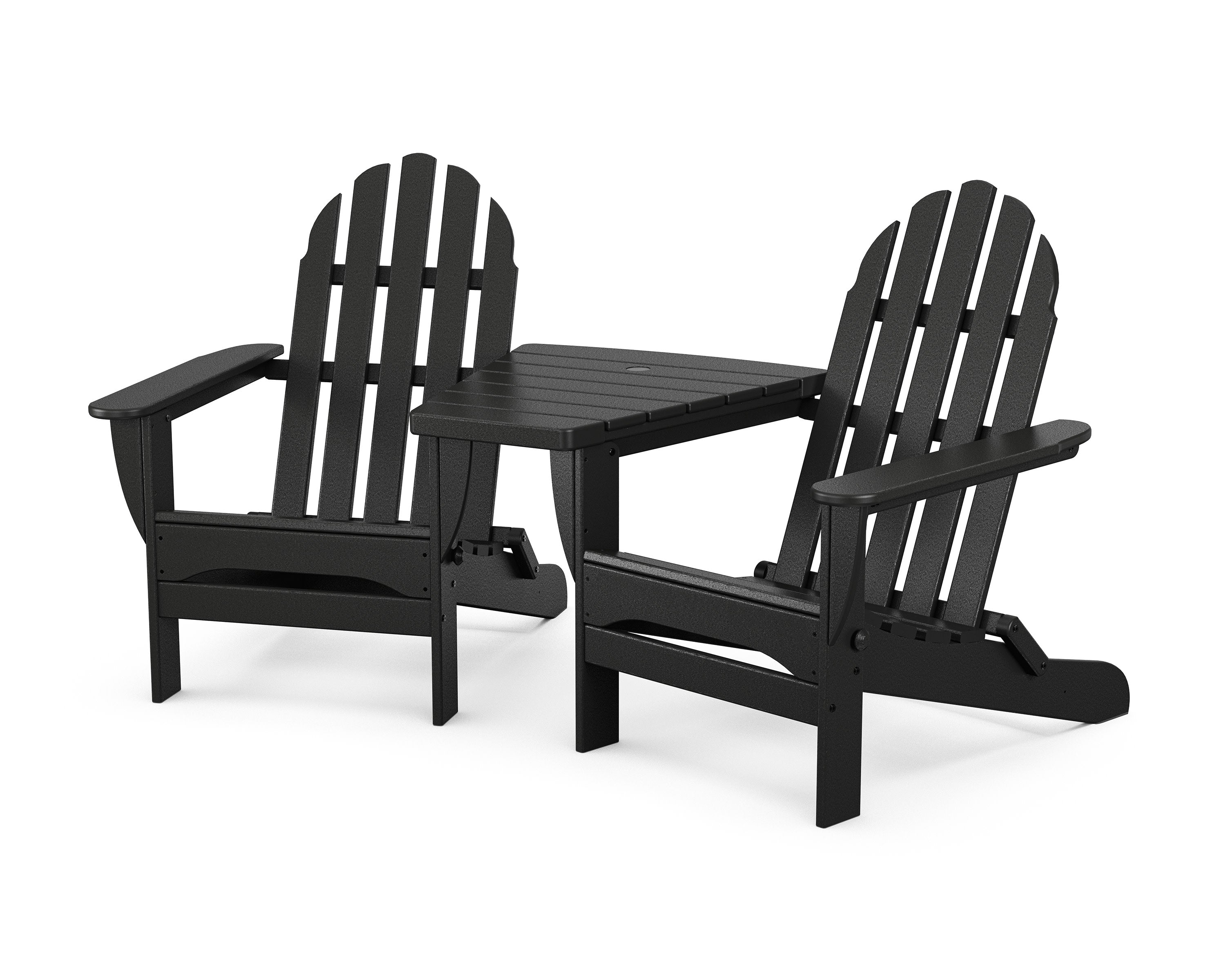 Classic Folding Adirondacks with Angled Connecting Table in Black