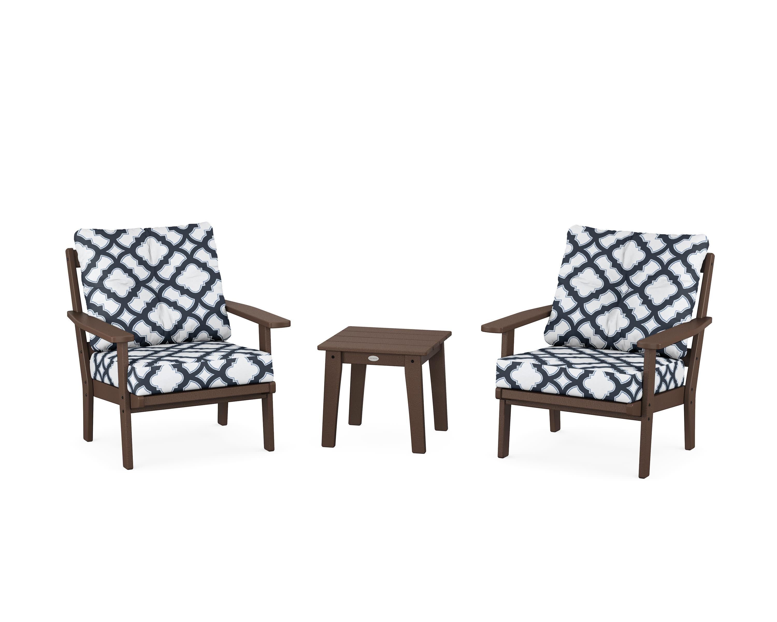 Oxford 3-Piece Deep Seating Set in Mahogany / Trellis Marine Indigo