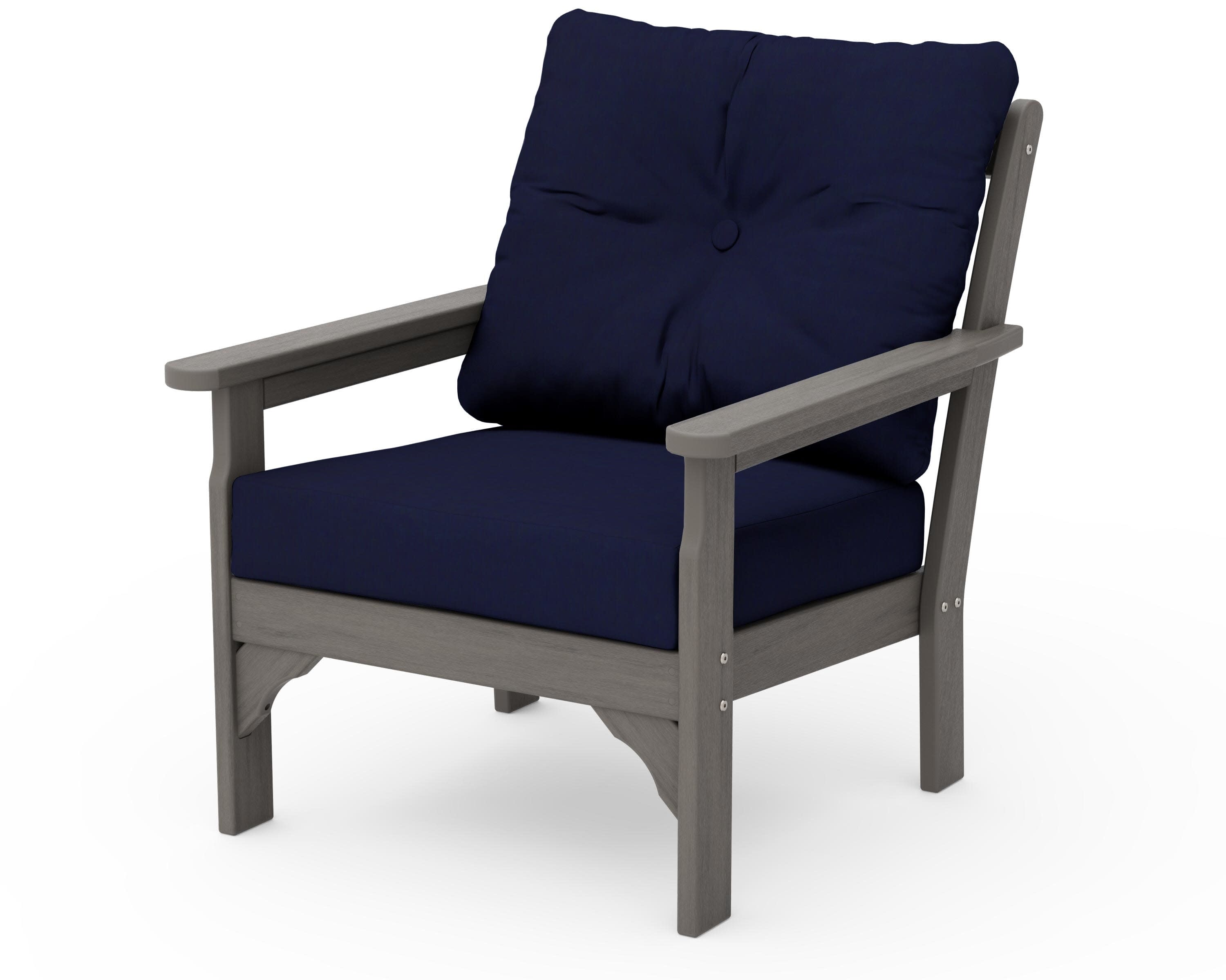 Vineyard Deep Seating Chair in Driftwood / Navy