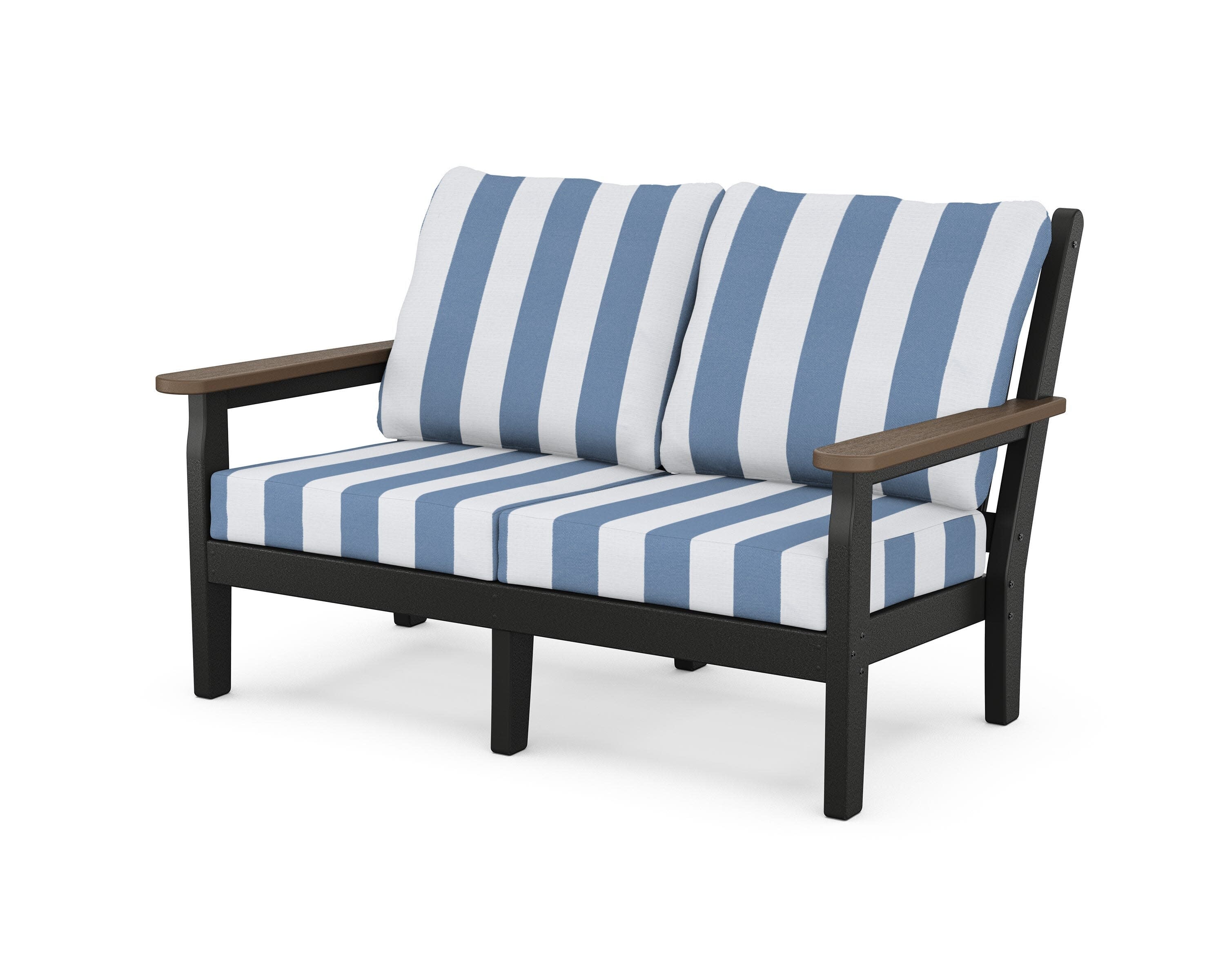 Chippendale Deep Seating Loveseat in Black / Kona / Cabana Stripe Sky Blue