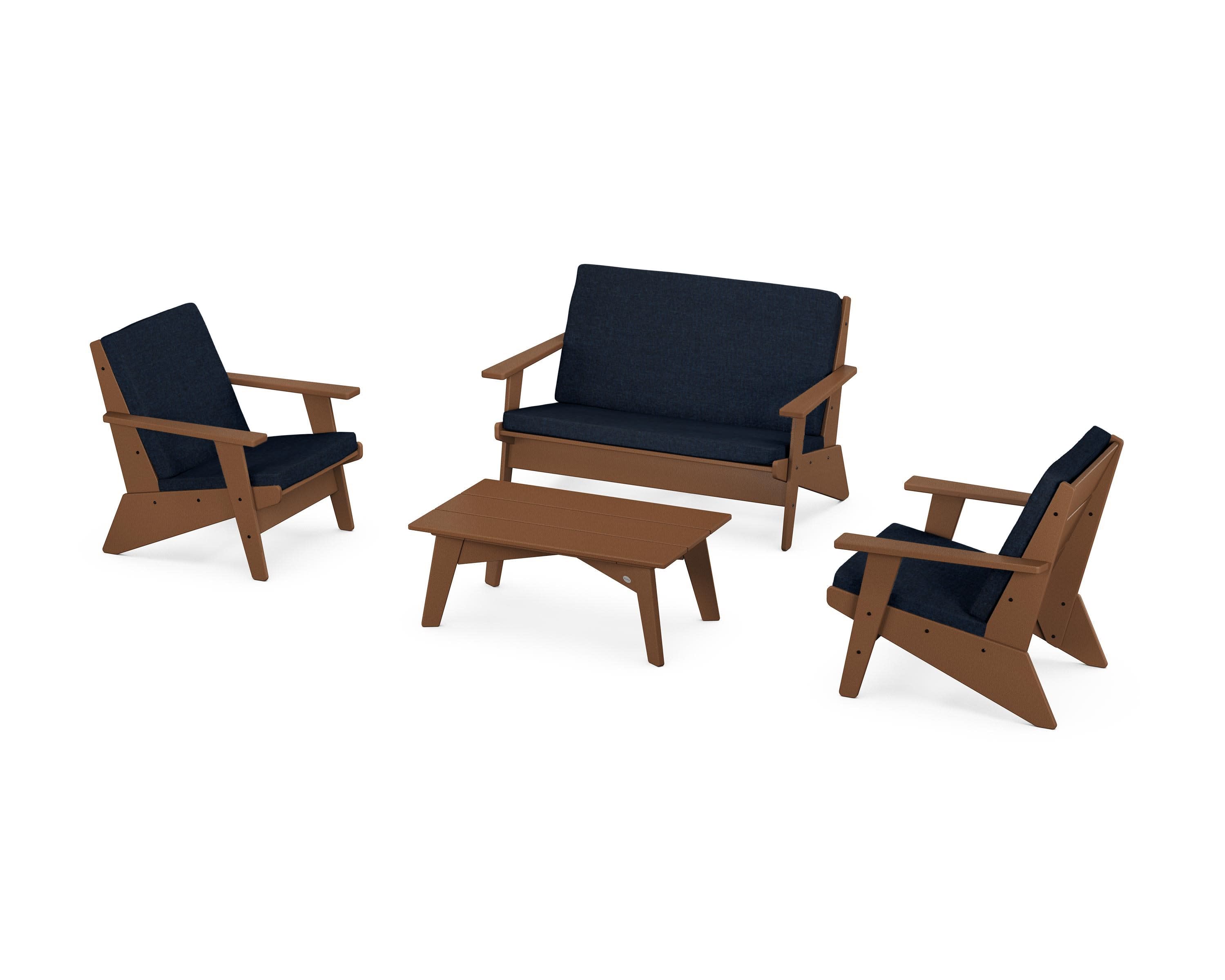 Riviera Modern Lounge 4-Piece Set in Teak / Marine Indigo
