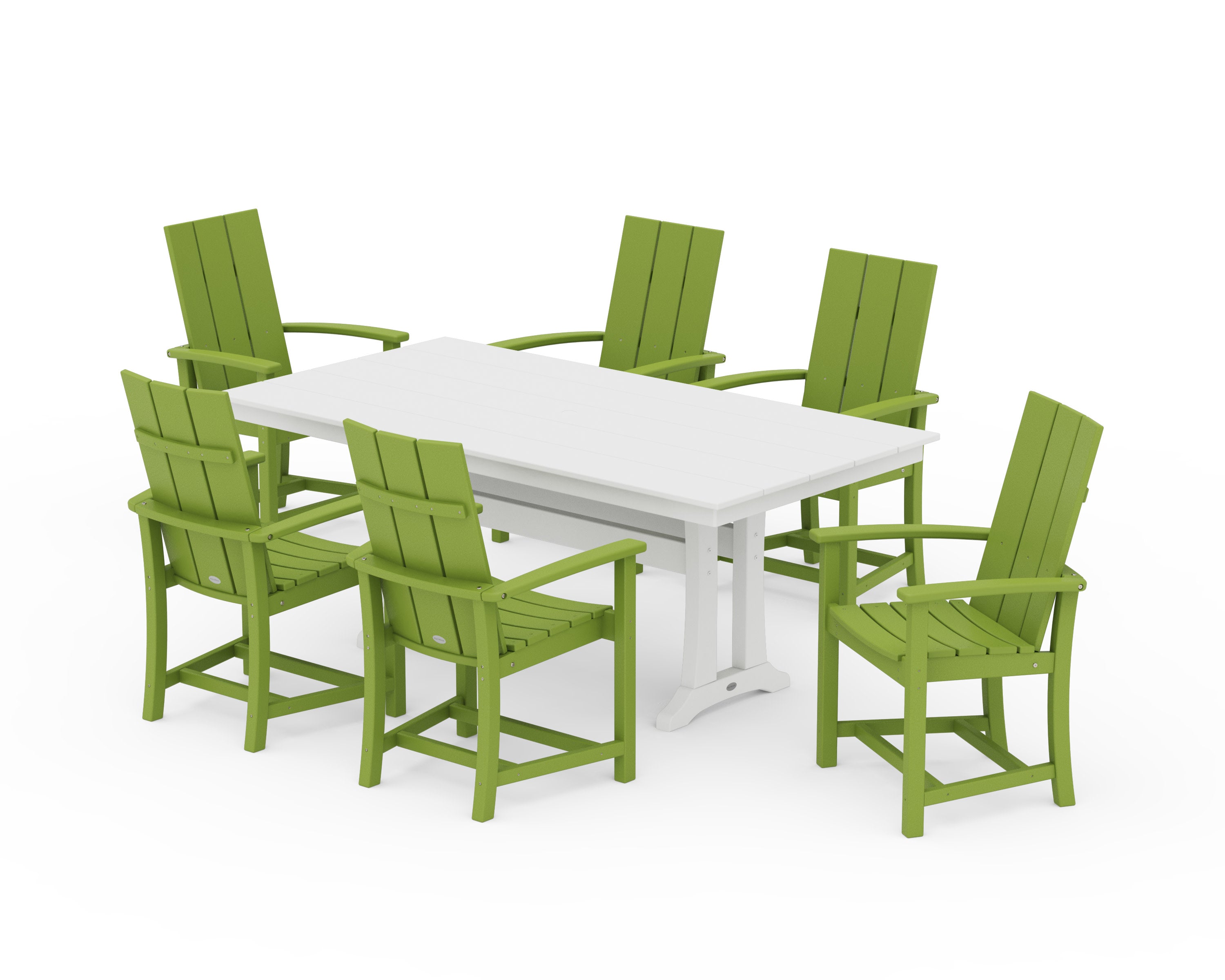 Modern Adirondack 7-Piece Farmhouse Dining Set with Trestle Legs in Lime / White