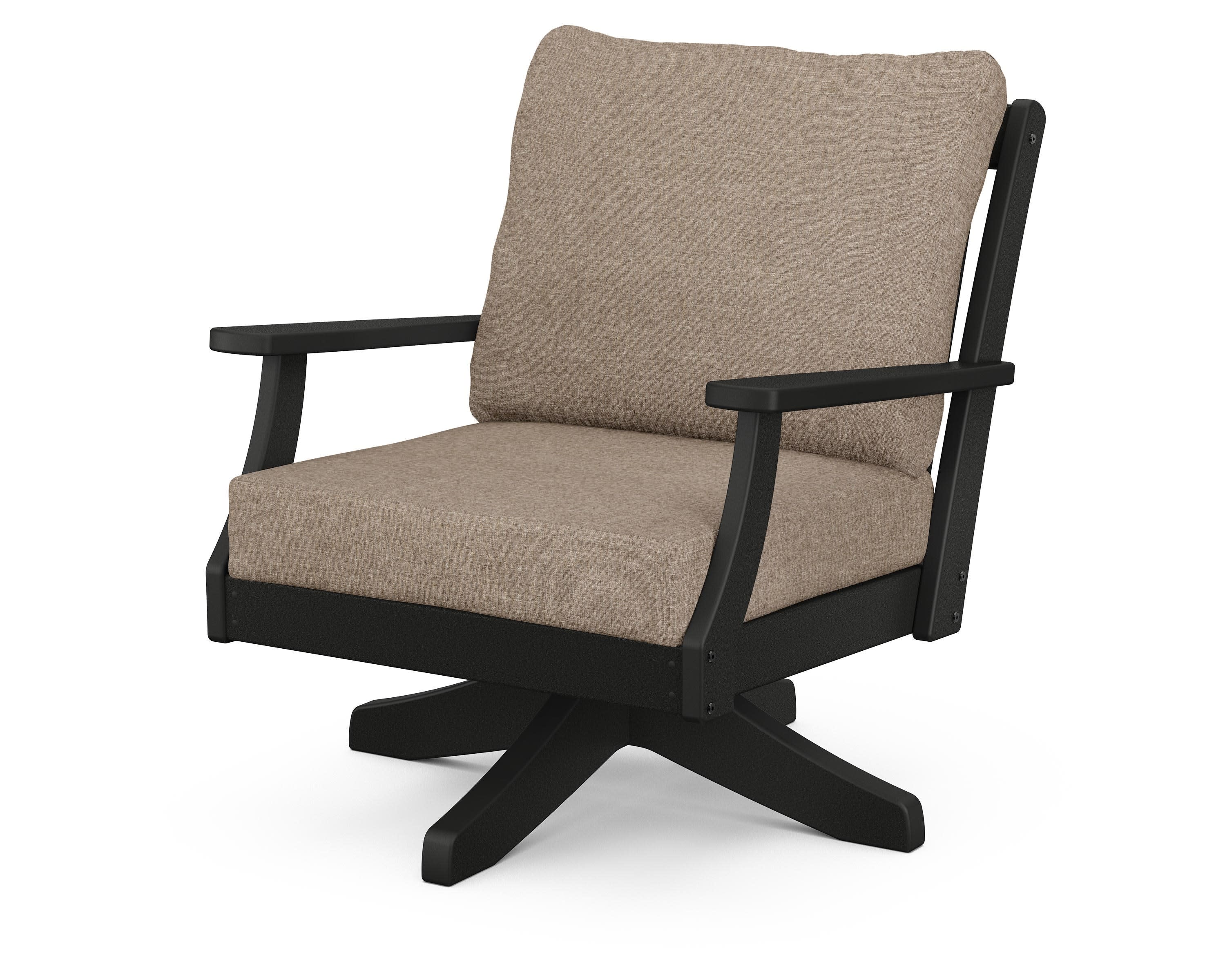 Braxton Deep Seating Swivel Chair in Black / Spiced Burlap