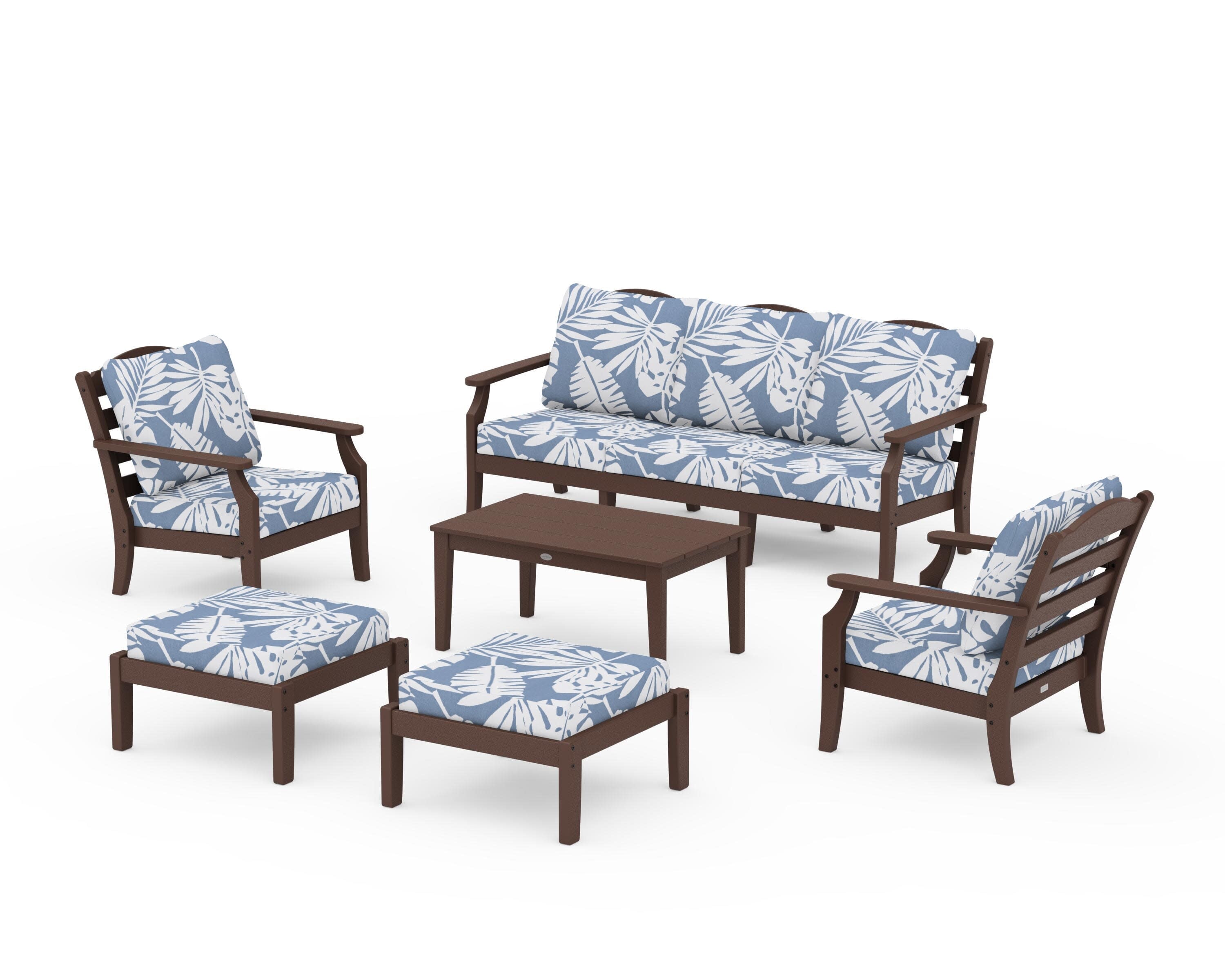 Savannah 6-Piece Lounge Sofa Set in Mahogany / Leaf Sky Blue