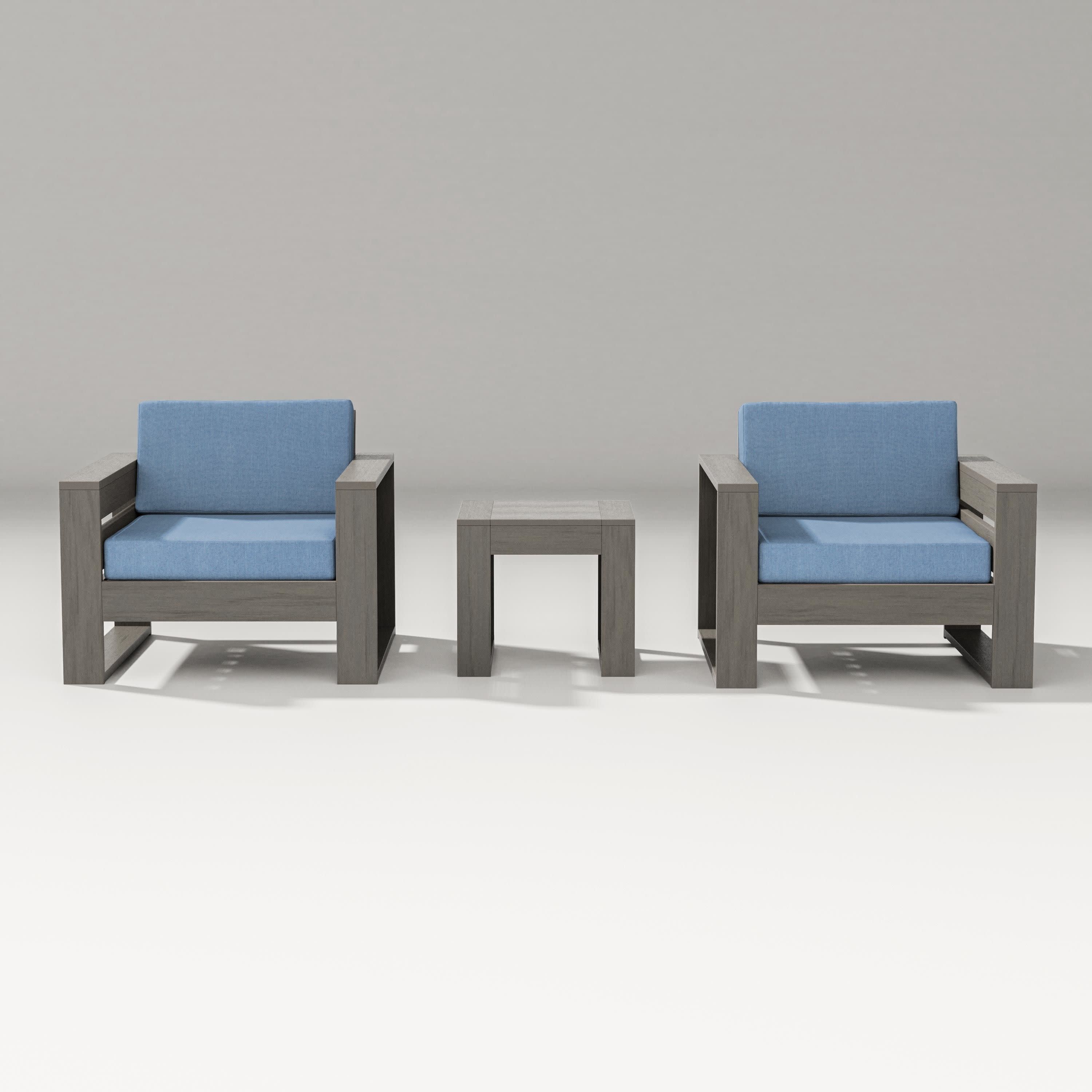 Latitude 3-Piece Lounge Chair Set in Driftwood / Sky Blue