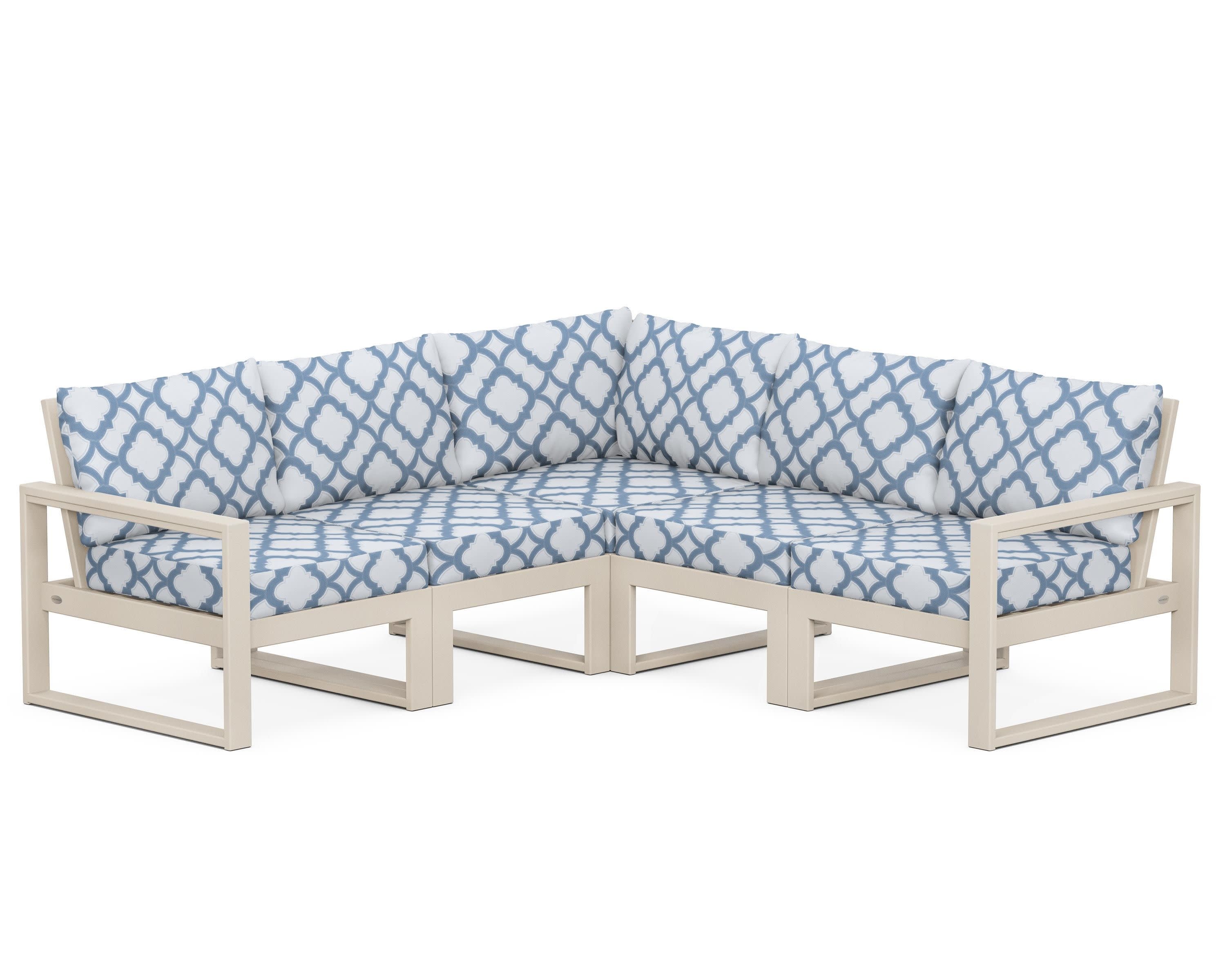 EDGE 5-Piece Modular Deep Seating Set in Sand / Trellis Sky Blue