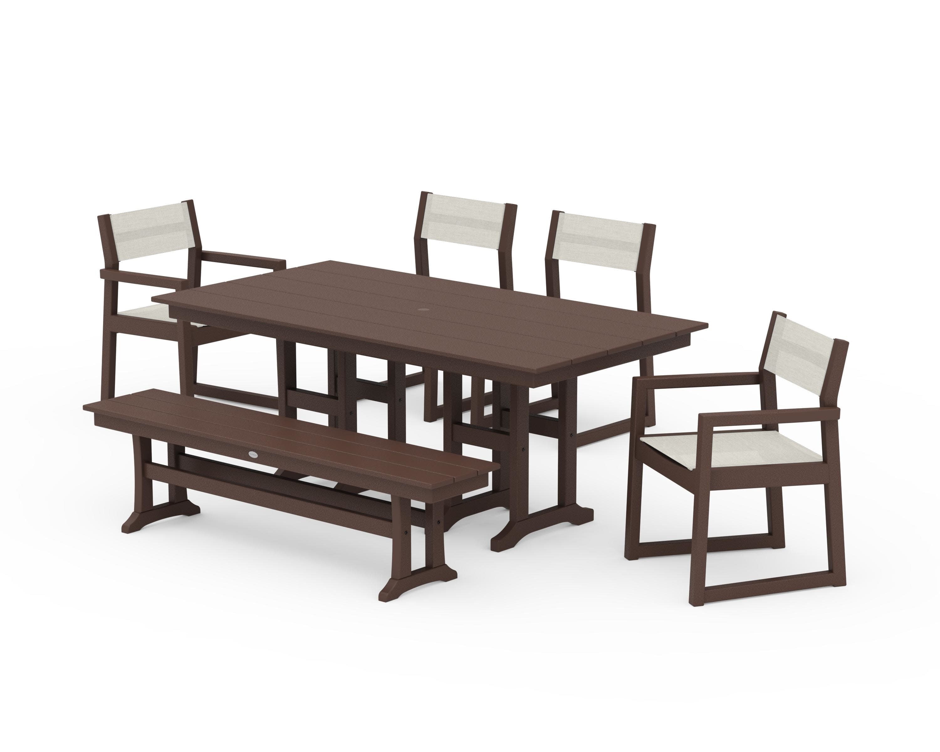 EDGE Sling 6-Piece Farmhouse Dining Set in Mahogany / Parchment Sling