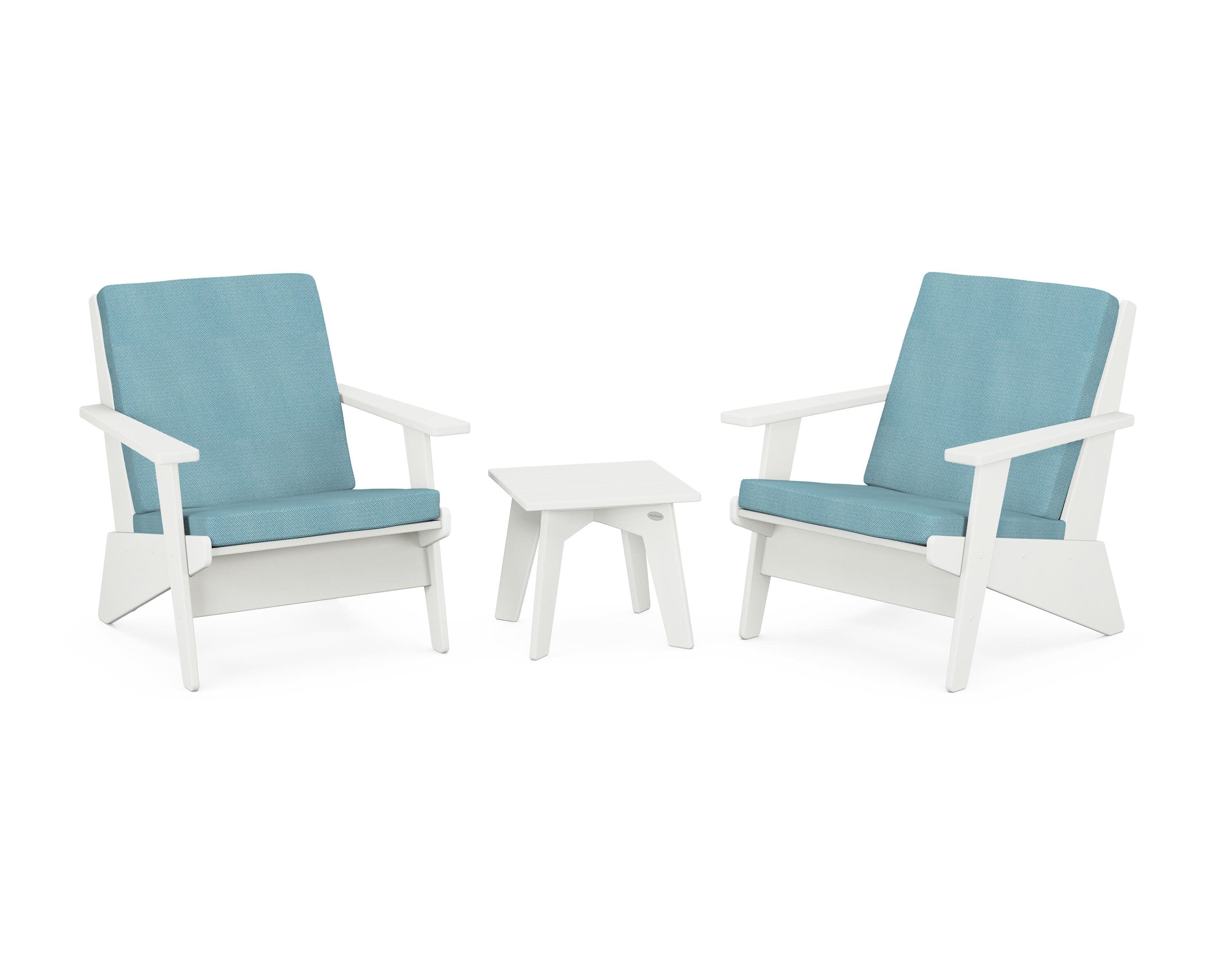 Riviera Modern Lounge 3-Piece Set in Vintage White / Lattice Sky Blue
