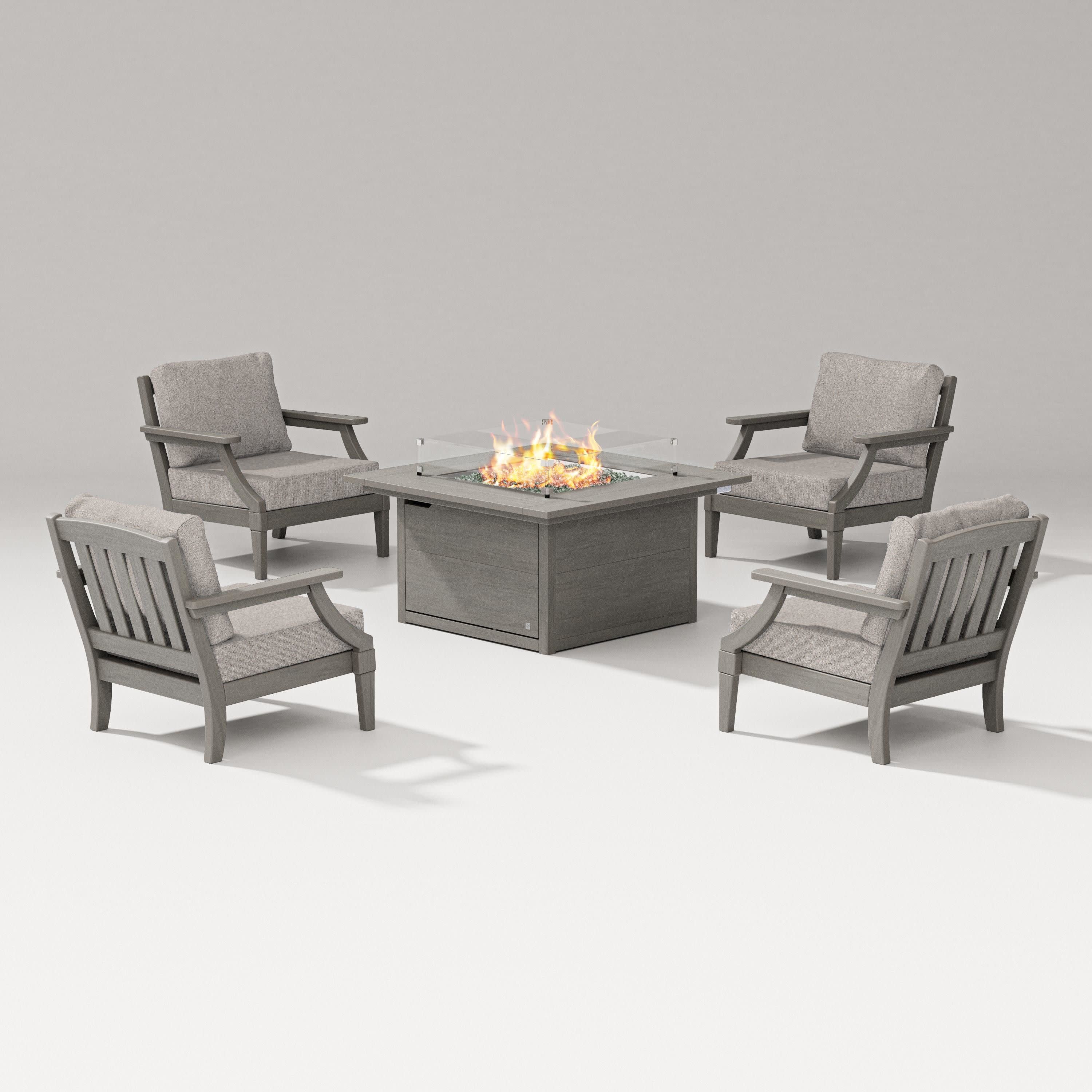 Estate 5-Piece Lounge Fire Table Set in Driftwood / Weathered Tweed