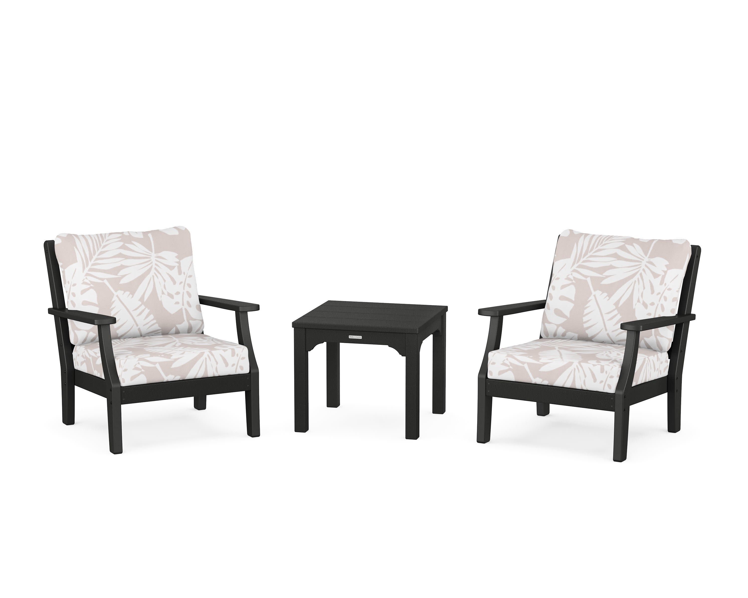Chinoiserie 3-Piece Deep Seating Set in Black / Leaf Dune Burlap
