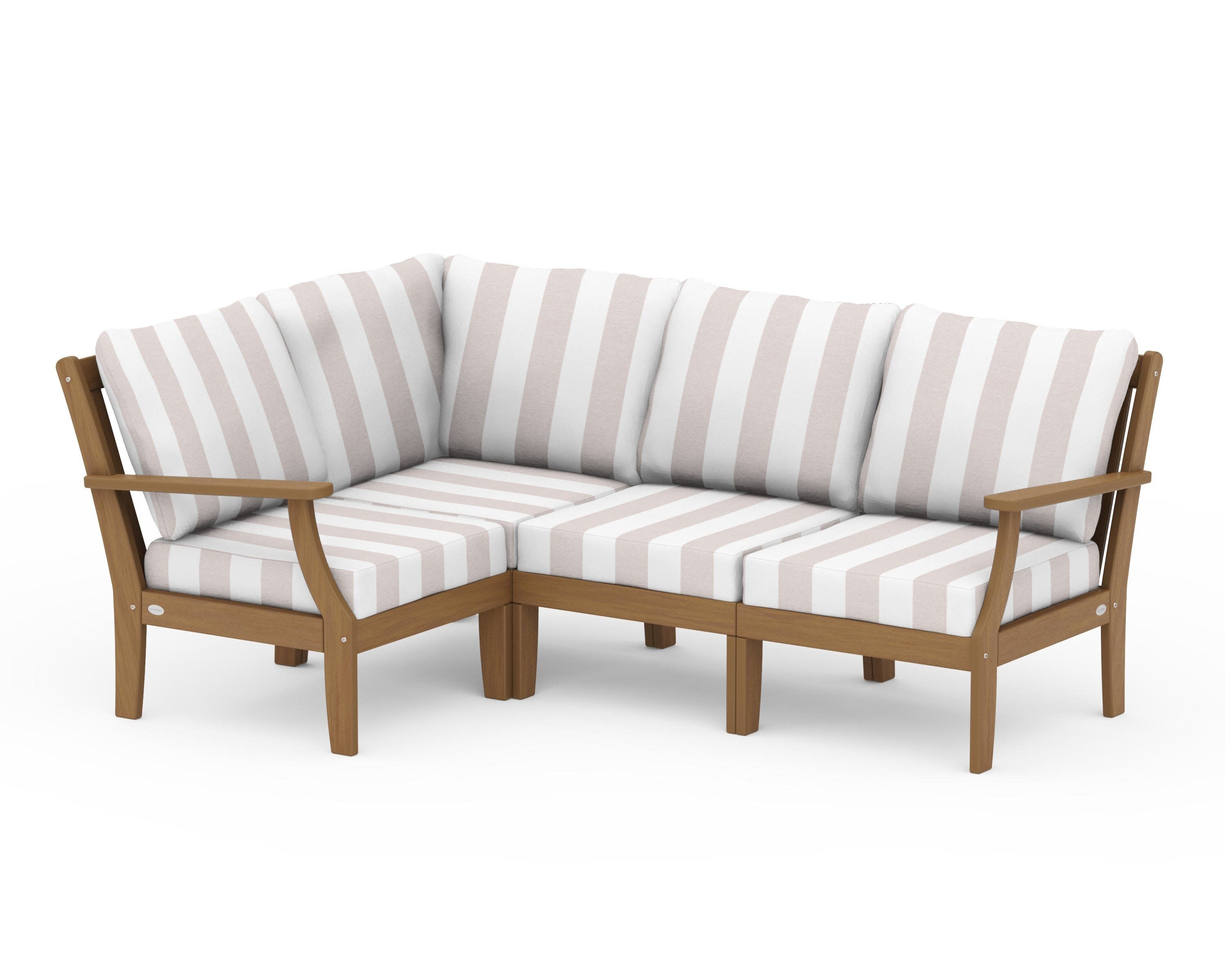 Braxton Modular 4-Piece Deep Seating Set in Natural / Cabana Stripe Dune Burlap