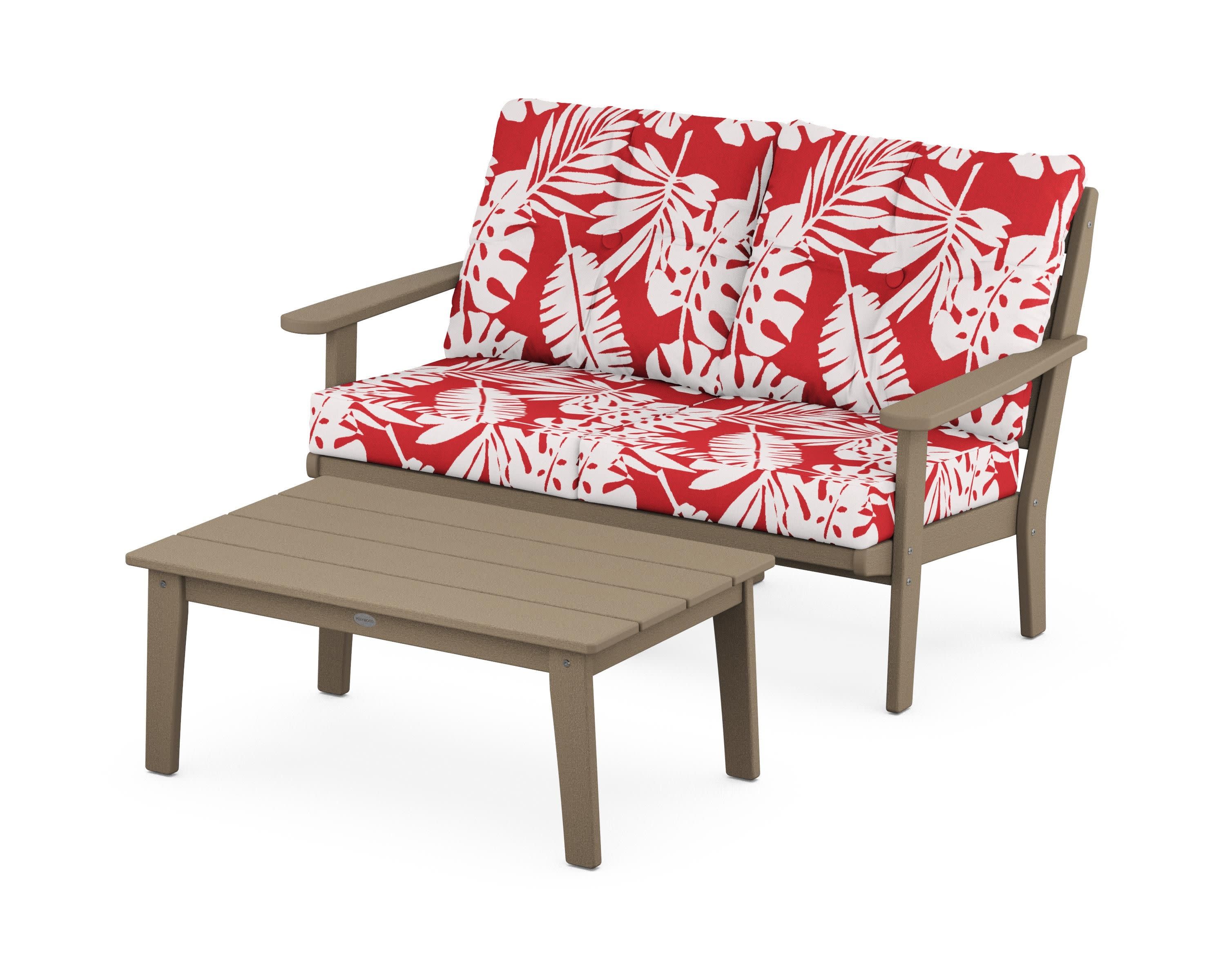 Lakeside 2-Piece Lounge Loveseat Set in Vintage Sahara / Leaf Crimson