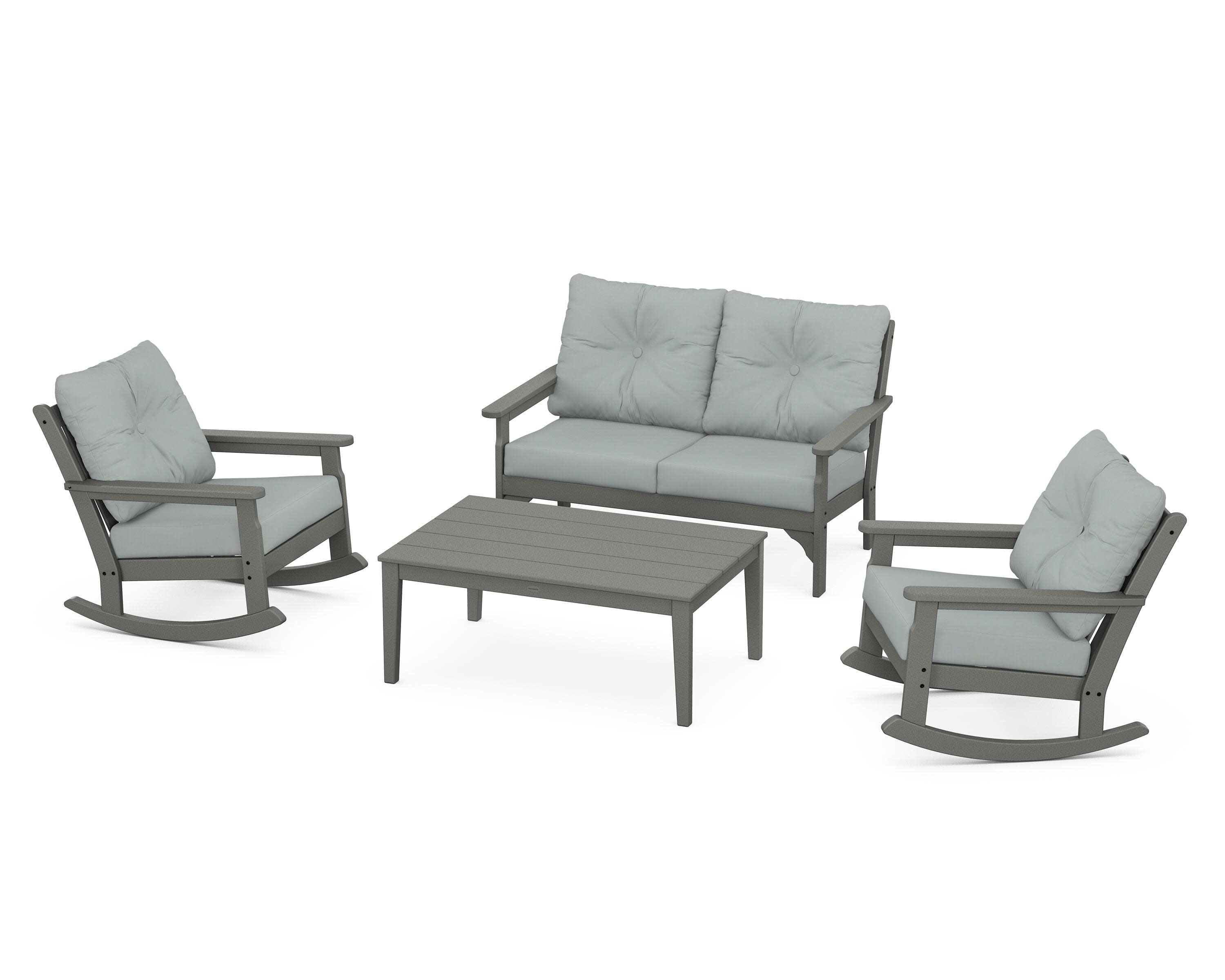 Vineyard 4-Piece Deep Seating Rocking Chair Set in Slate Grey / Spa