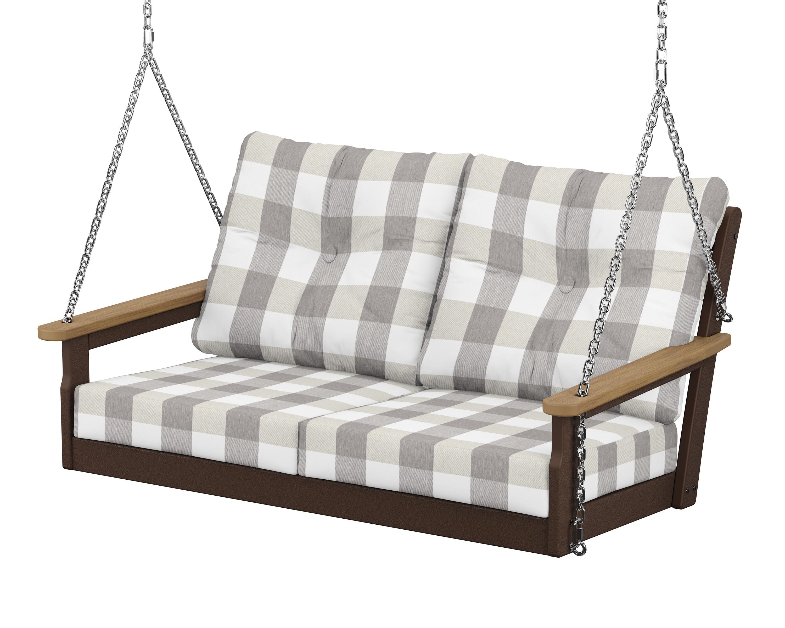 Vineyard Deep Seating Swing in Mahogany / Natural / Buffalo Plaid Grey Mist