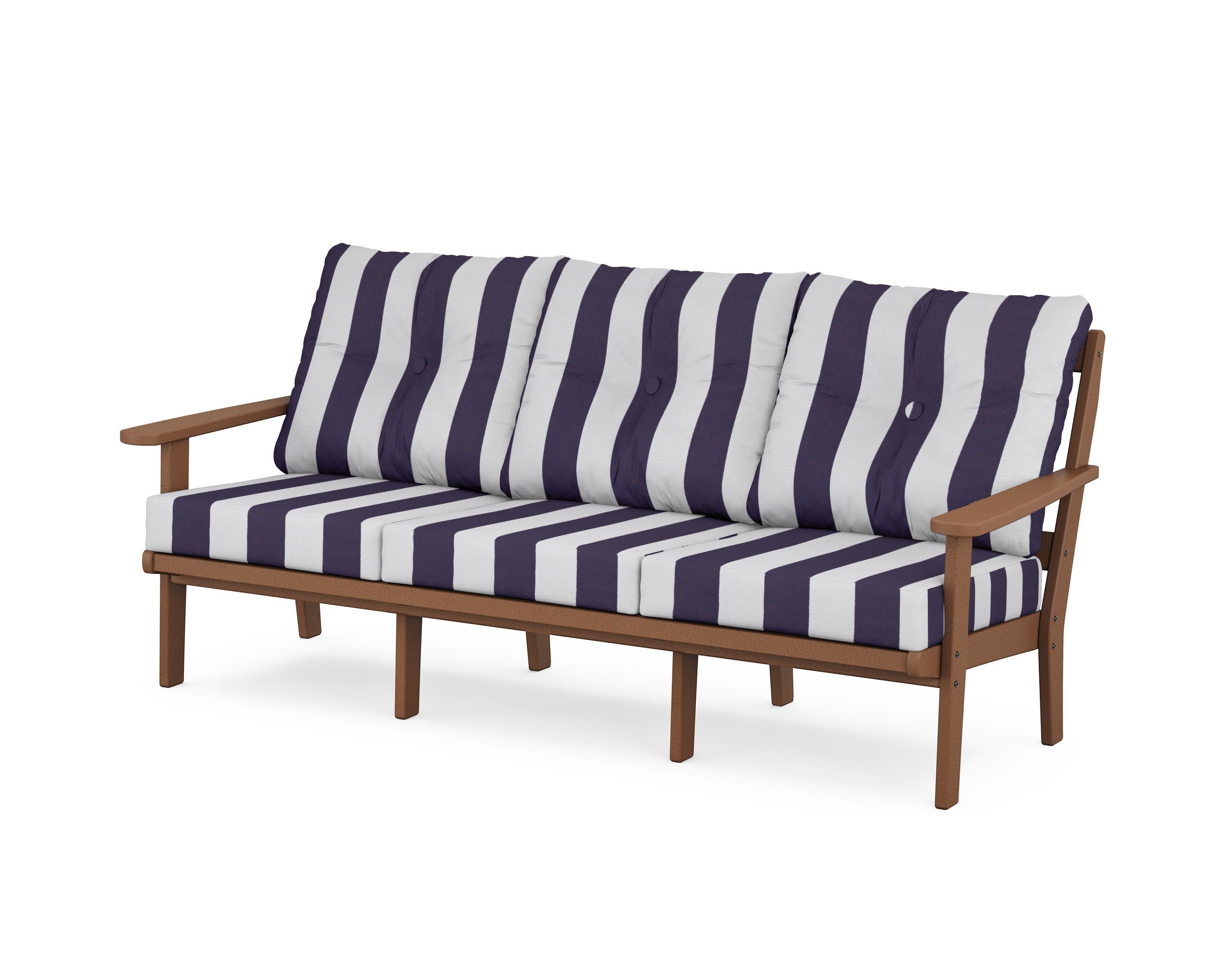 Mission Deep Seating Sofa in Teak / Cabana Stripe Navy