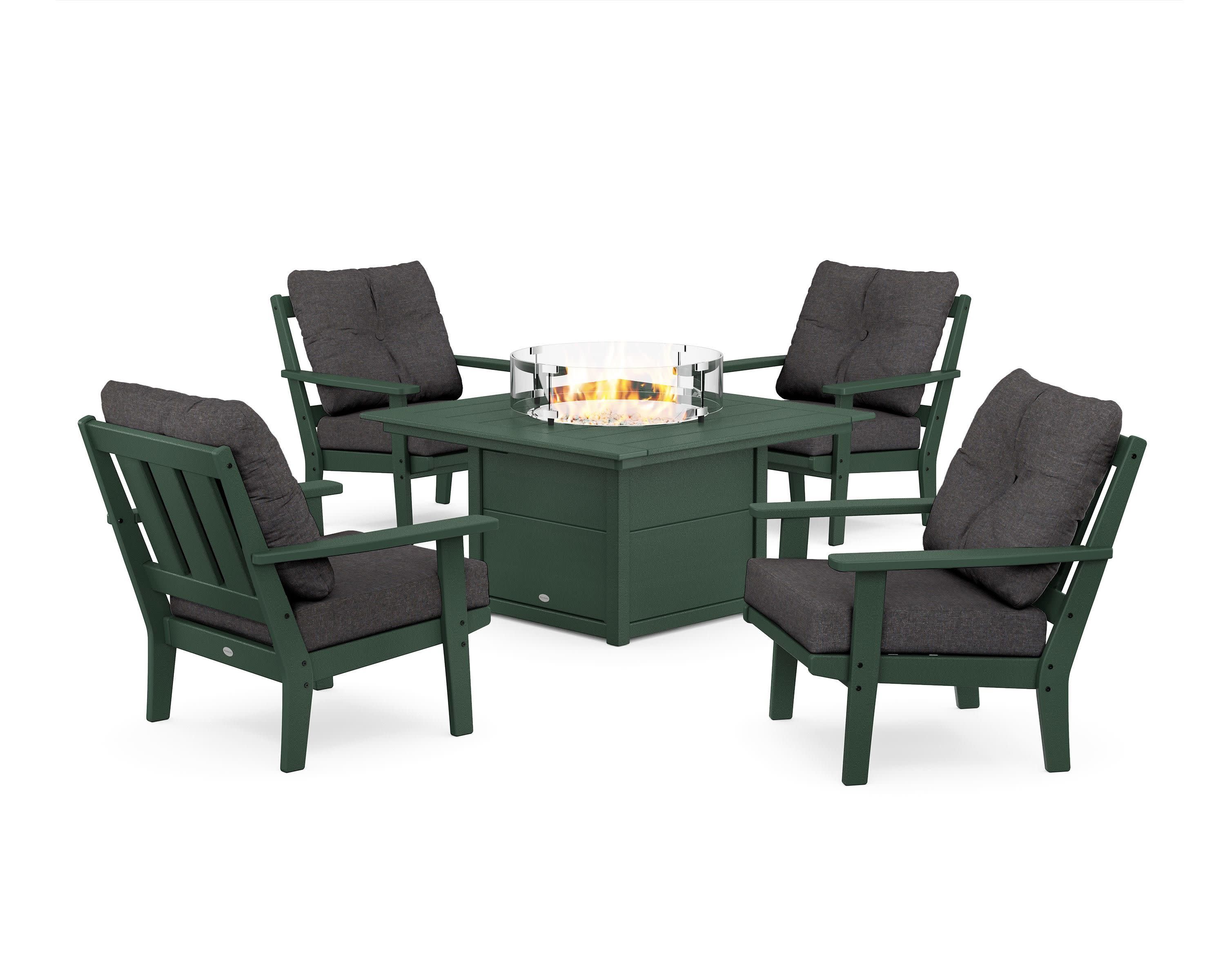 Oxford 5-Piece Deep Seating Set with Fire Pit Table in Green / Ash Charcoal