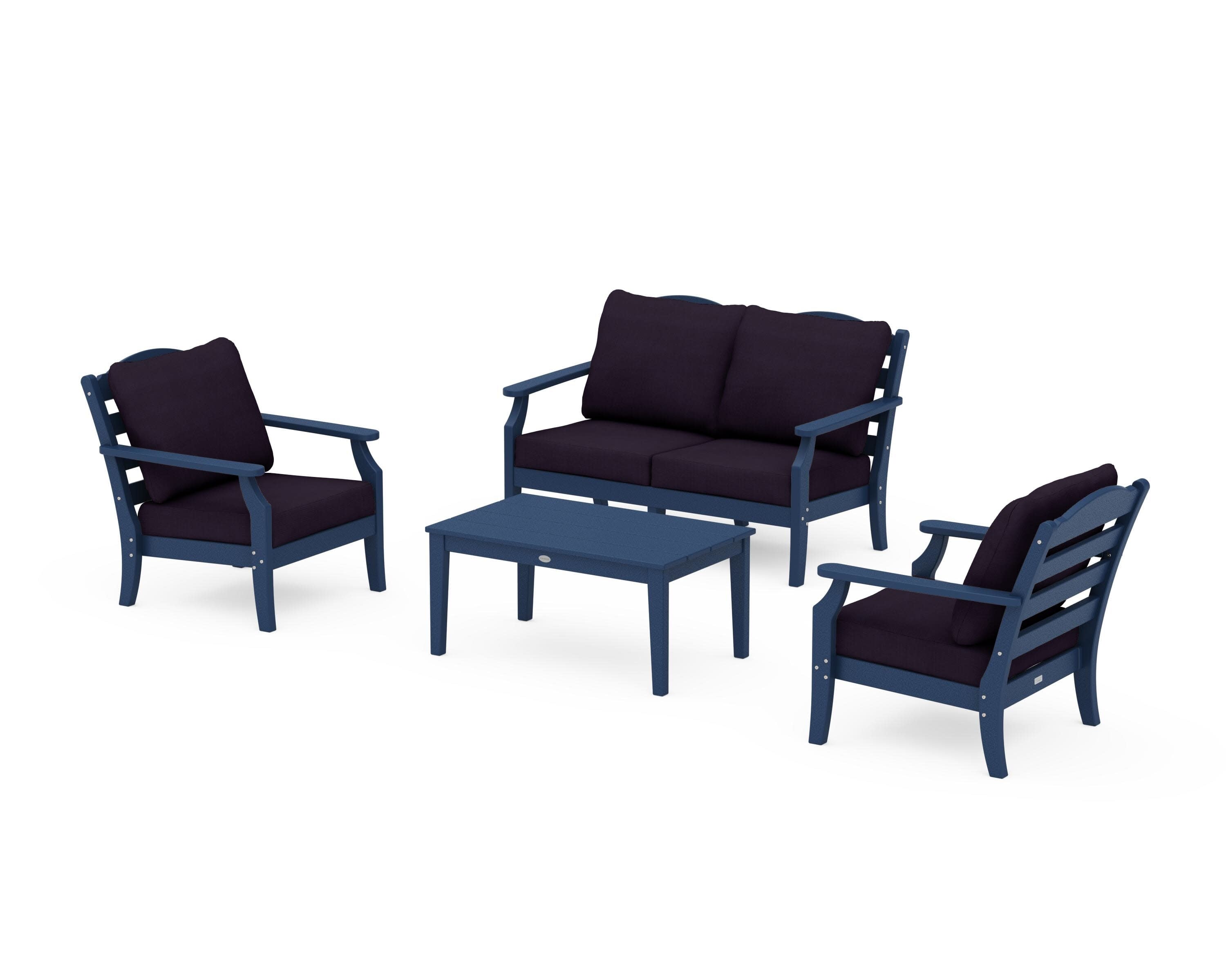 Savannah 4-Piece Deep Seating Set with Loveseat in Navy / Navy Linen