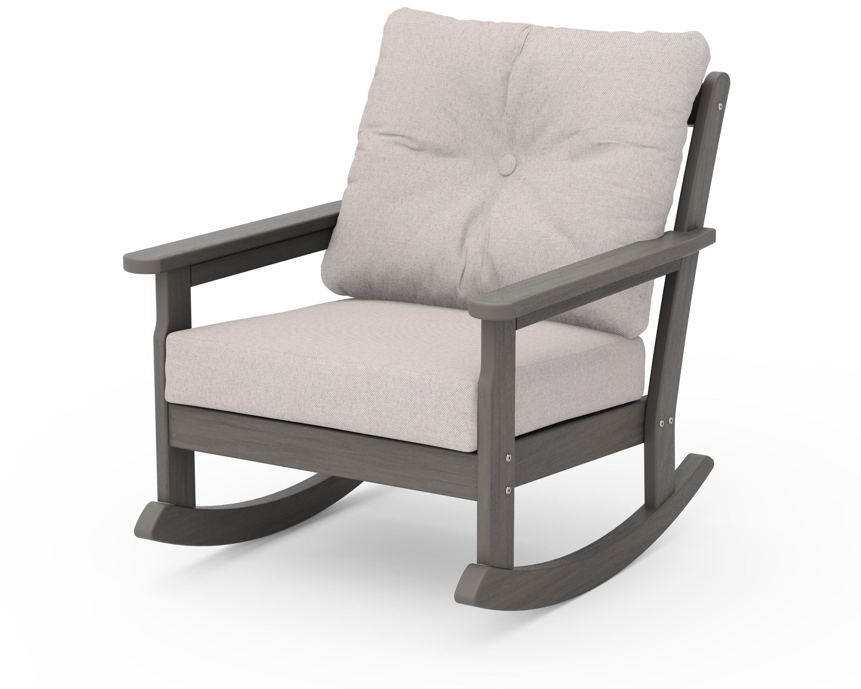 Vineyard Deep Seating Rocking Chair in Driftwood / Dune Burlap