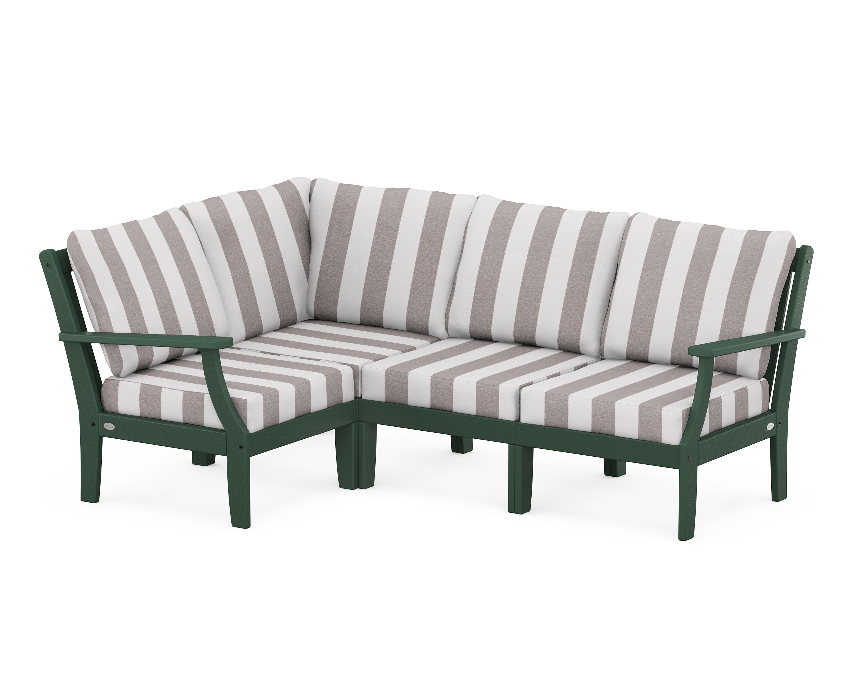 Braxton Modular 4-Piece Deep Seating Set in Green / Cabana Stripe Grey Mist