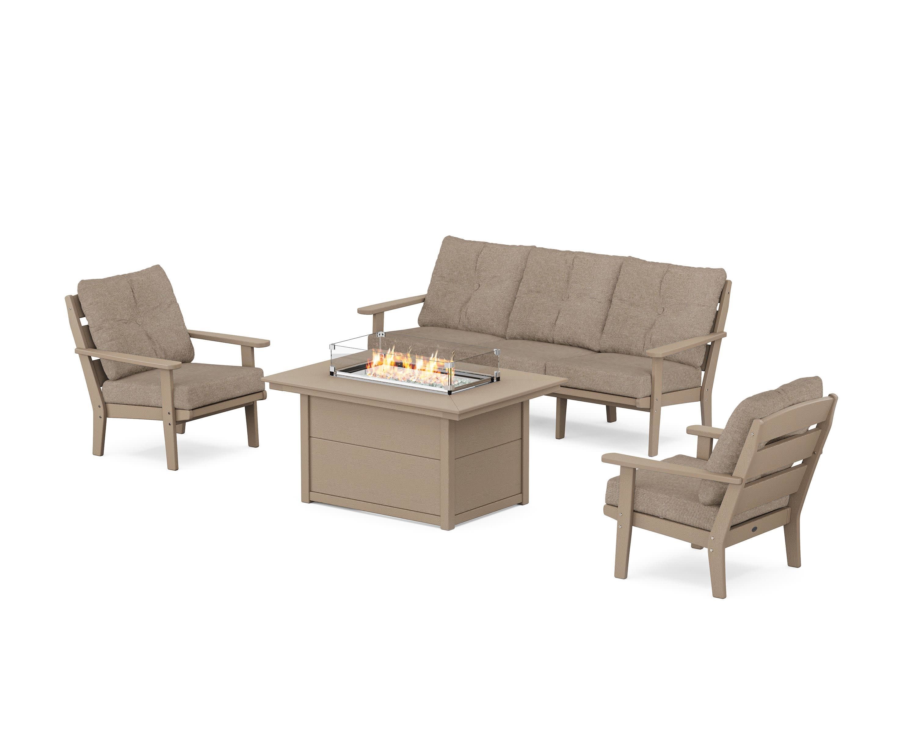 Lakeside Deep Seating Fire Pit Table Set in Vintage Sahara / Spiced Burlap