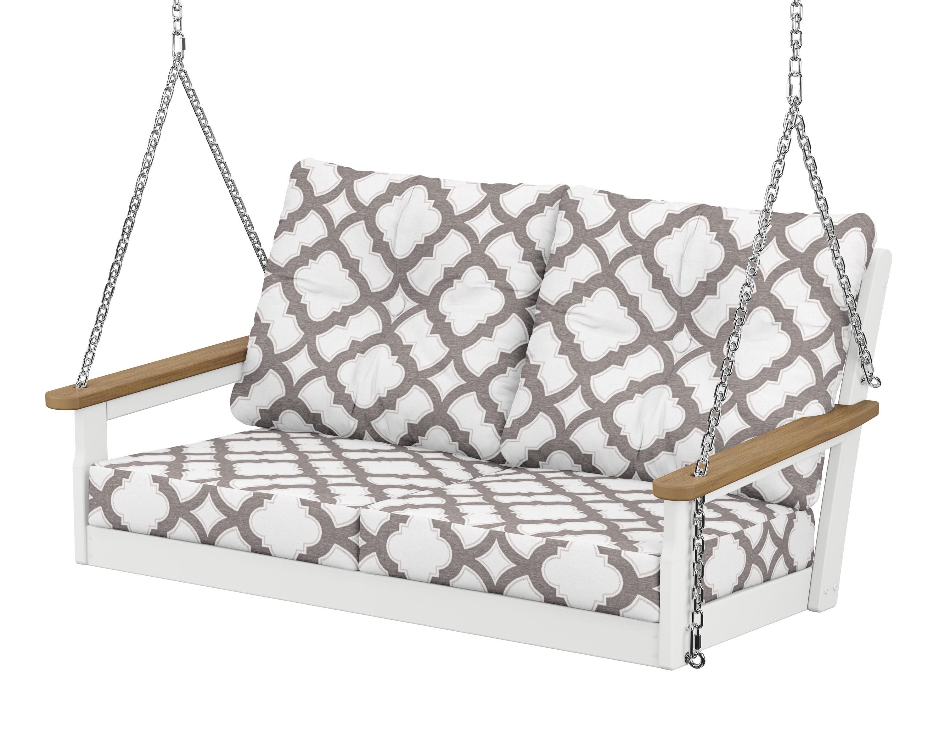 Vineyard Deep Seating Swing in White / Natural / Trellis Grey Mist