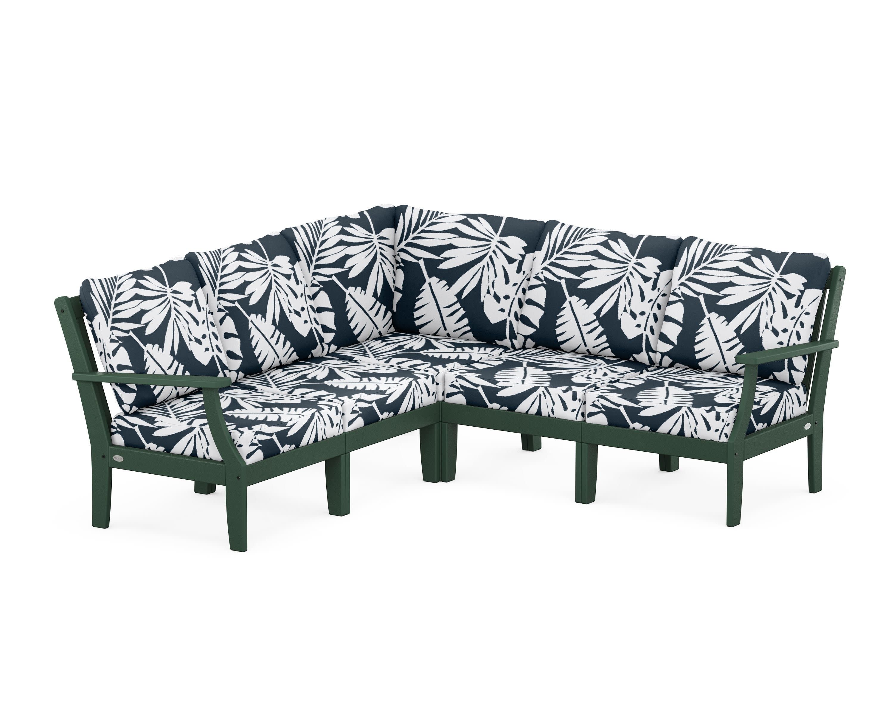 Braxton Modular 5-Piece Deep Seating Set in Green / Leaf Marine Indigo