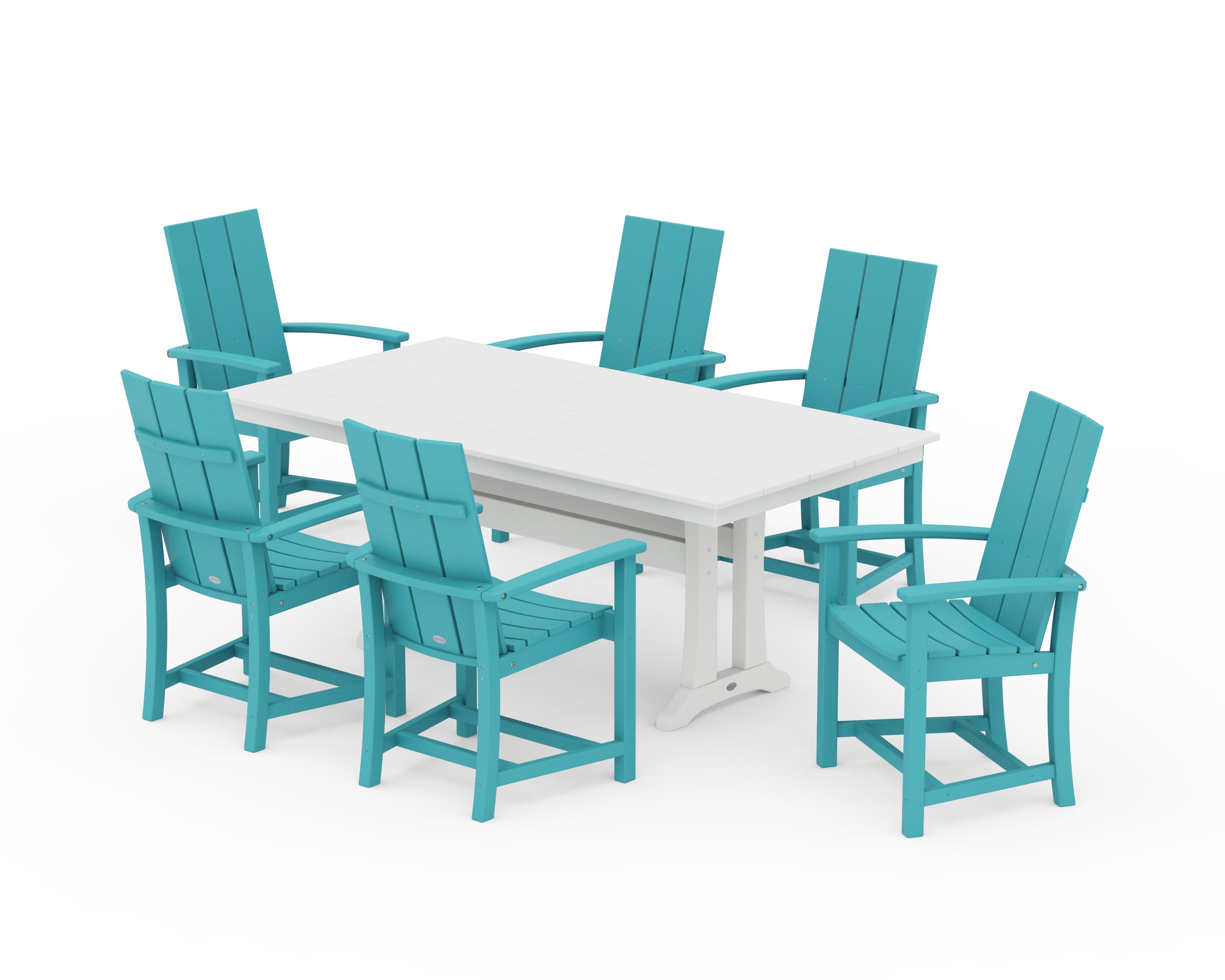 Modern Adirondack 7-Piece Farmhouse Dining Set with Trestle Legs in Aruba / White