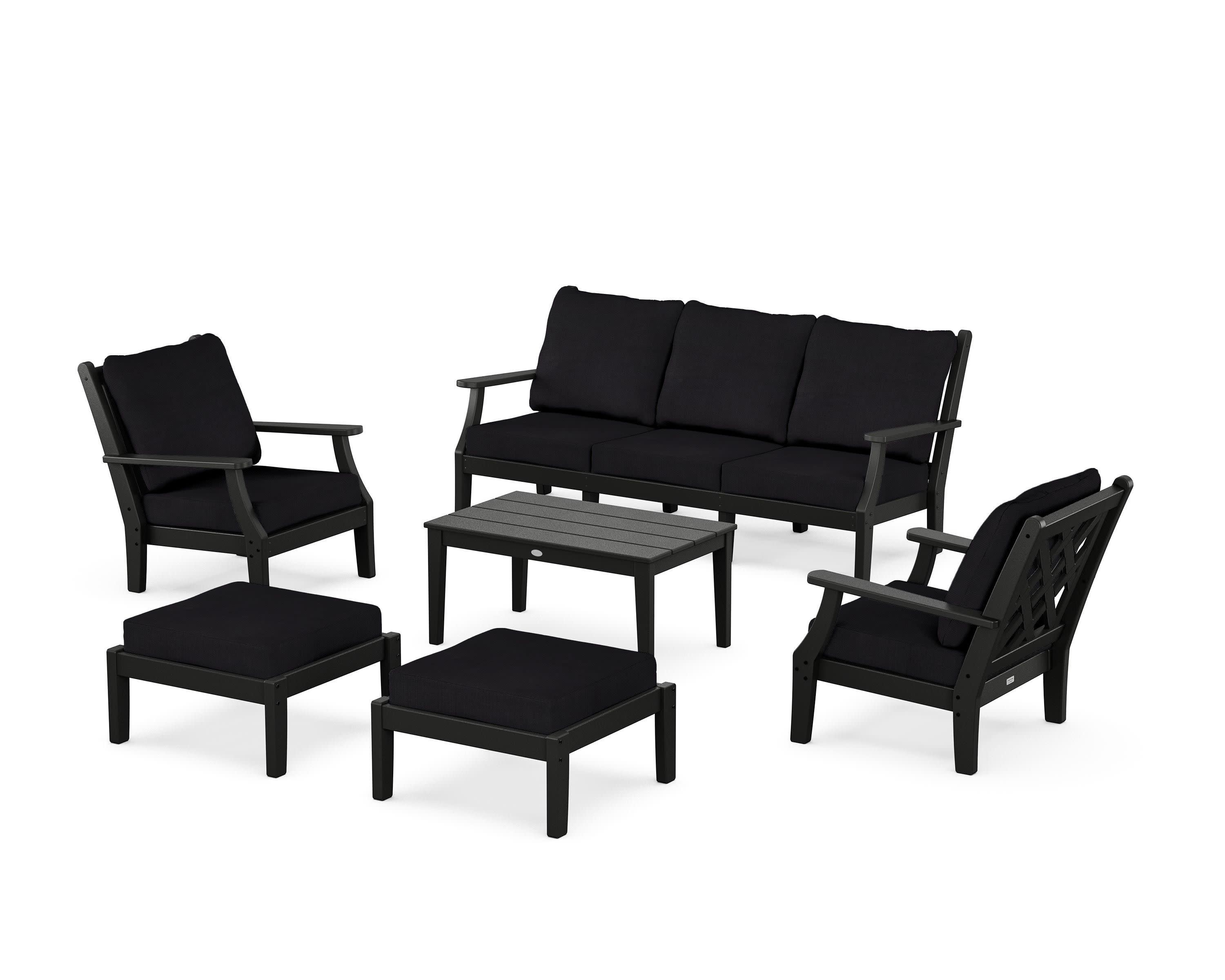 Wovendale 6-Piece Lounge Sofa Set in Black / Midnight Linen