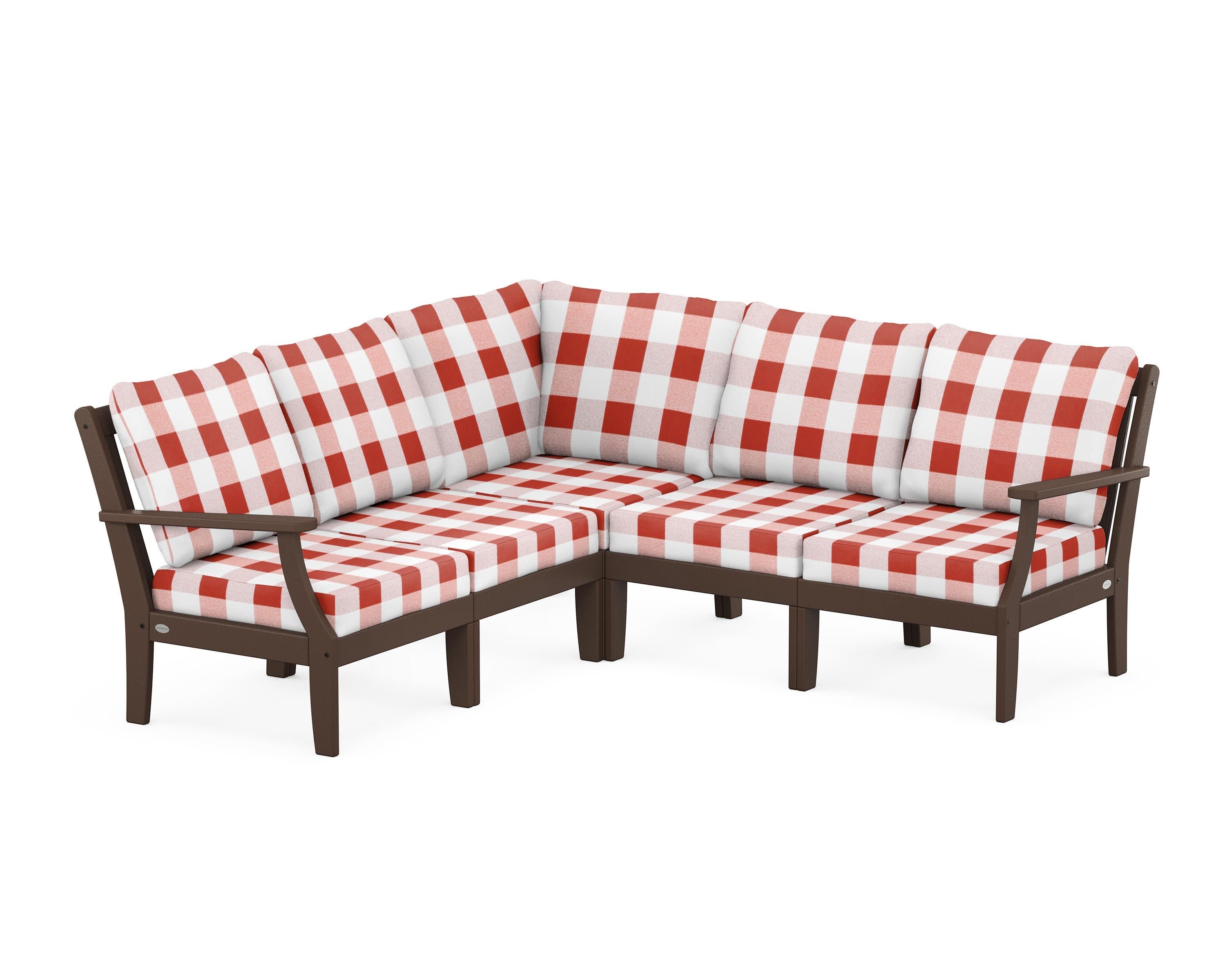 Braxton Modular 5-Piece Deep Seating Set in Mahogany / Buffalo Plaid Crimson