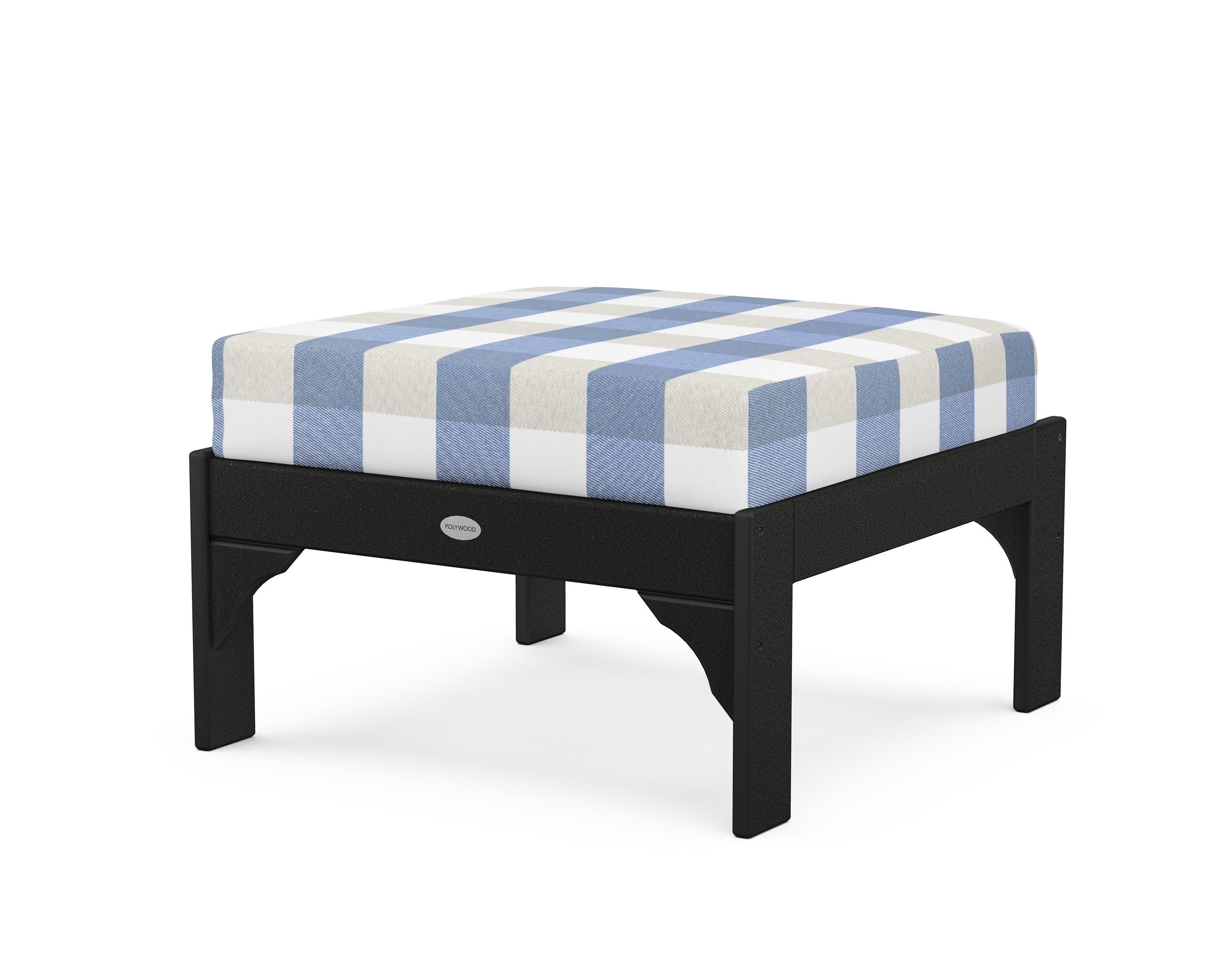 Vineyard Deep Seating Ottoman in Black / Buffalo Plaid Sky Blue