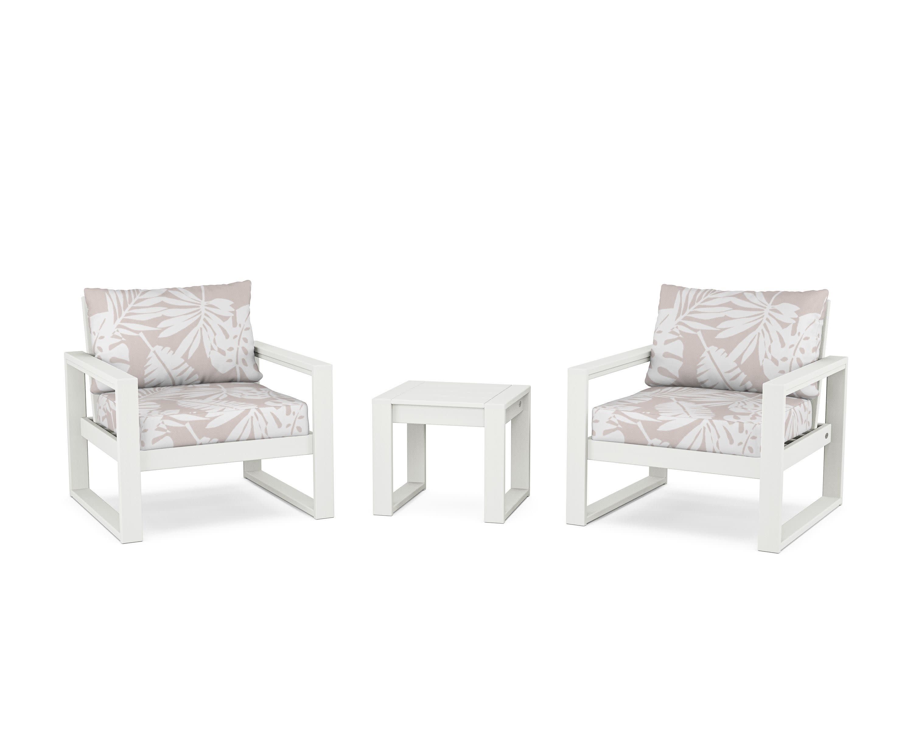 EDGE Sectional 3-Piece Deep Seating Set in Vintage White / Leaf Dune Burlap