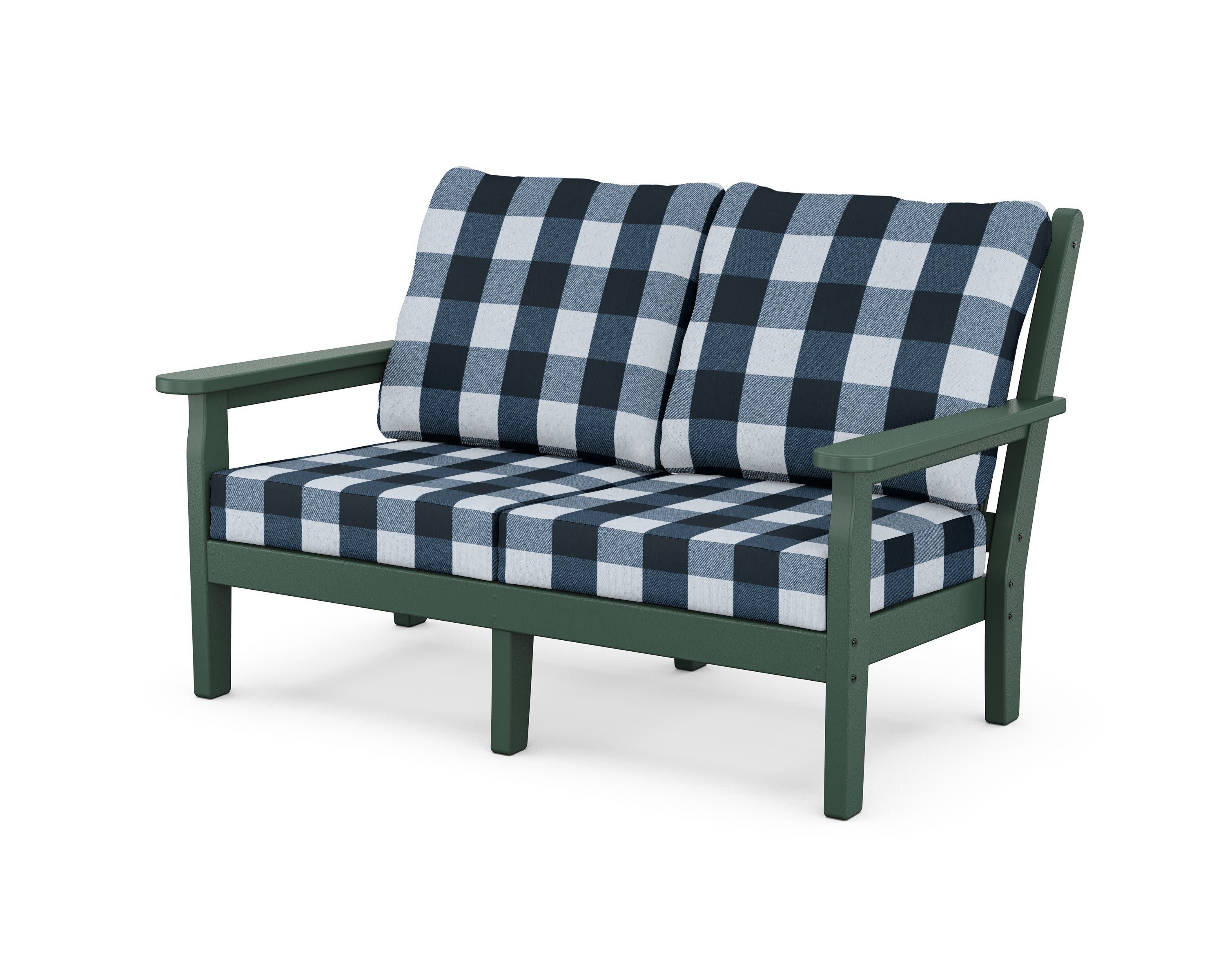 Chippendale Deep Seating Loveseat in Green / Buffalo Plaid Marine Indigo