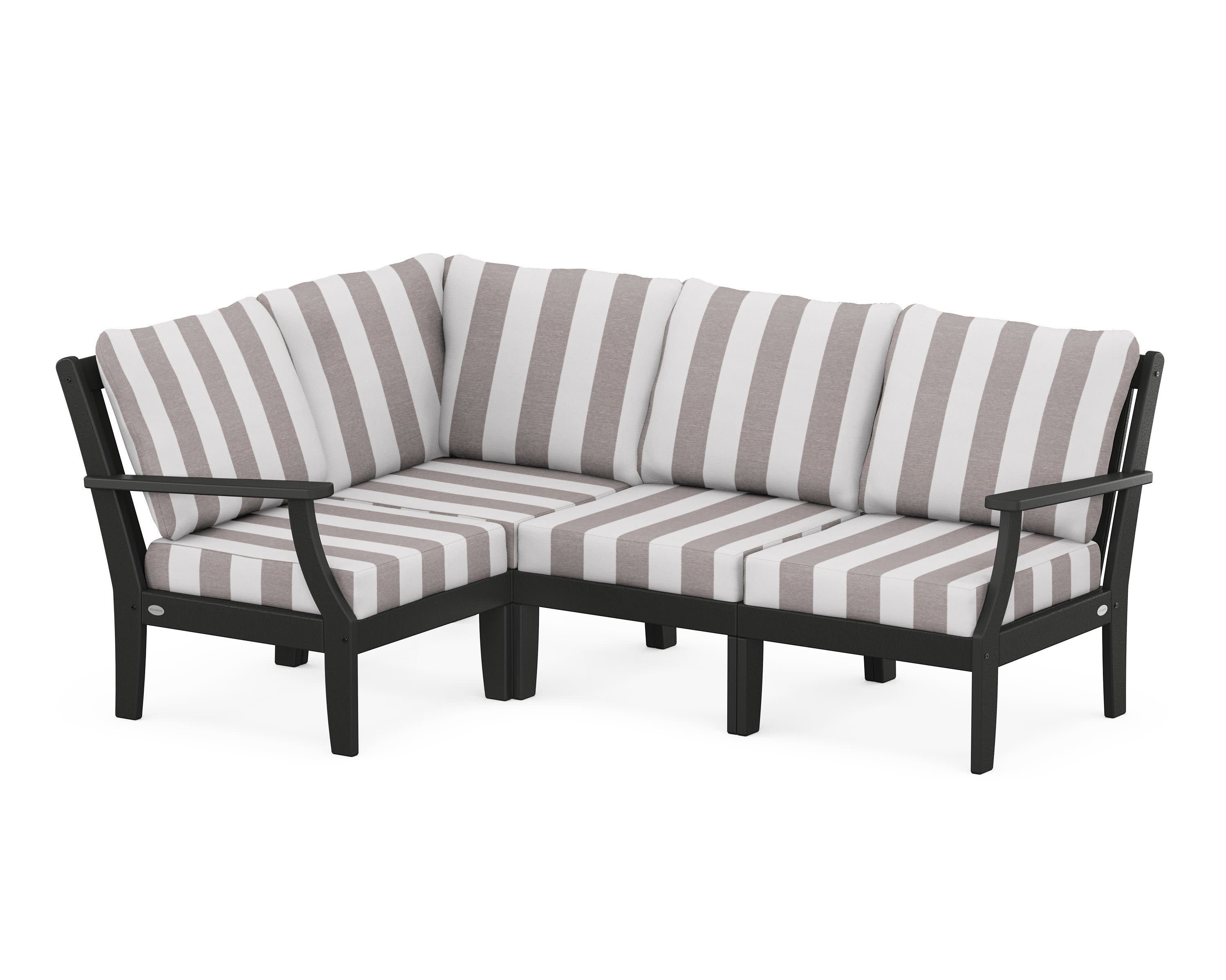 Braxton Modular 4-Piece Deep Seating Set in Black / Cabana Stripe Grey Mist