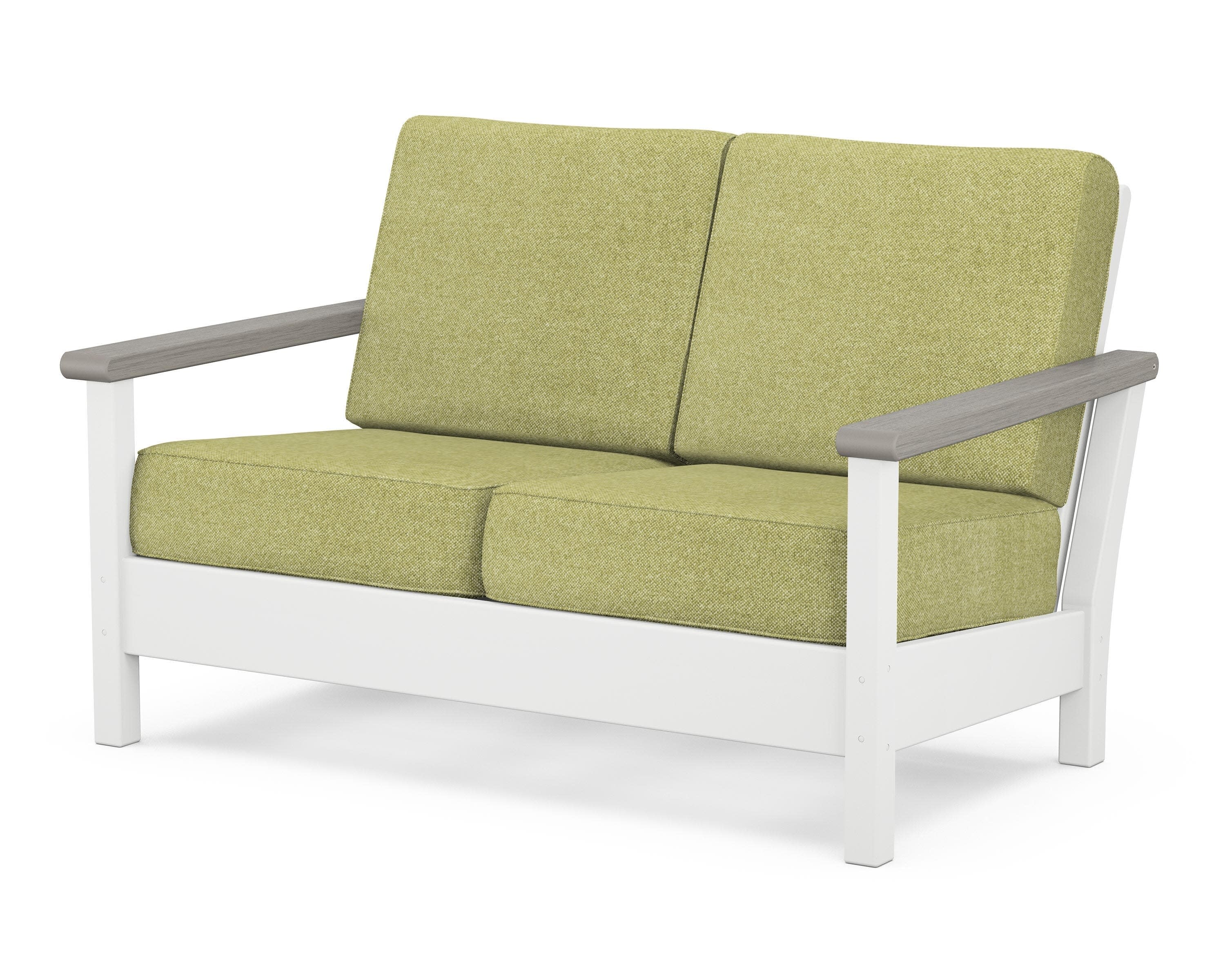 Harbour Deep Seating Loveseat in White / Driftwood / Chartreuse Boucle
