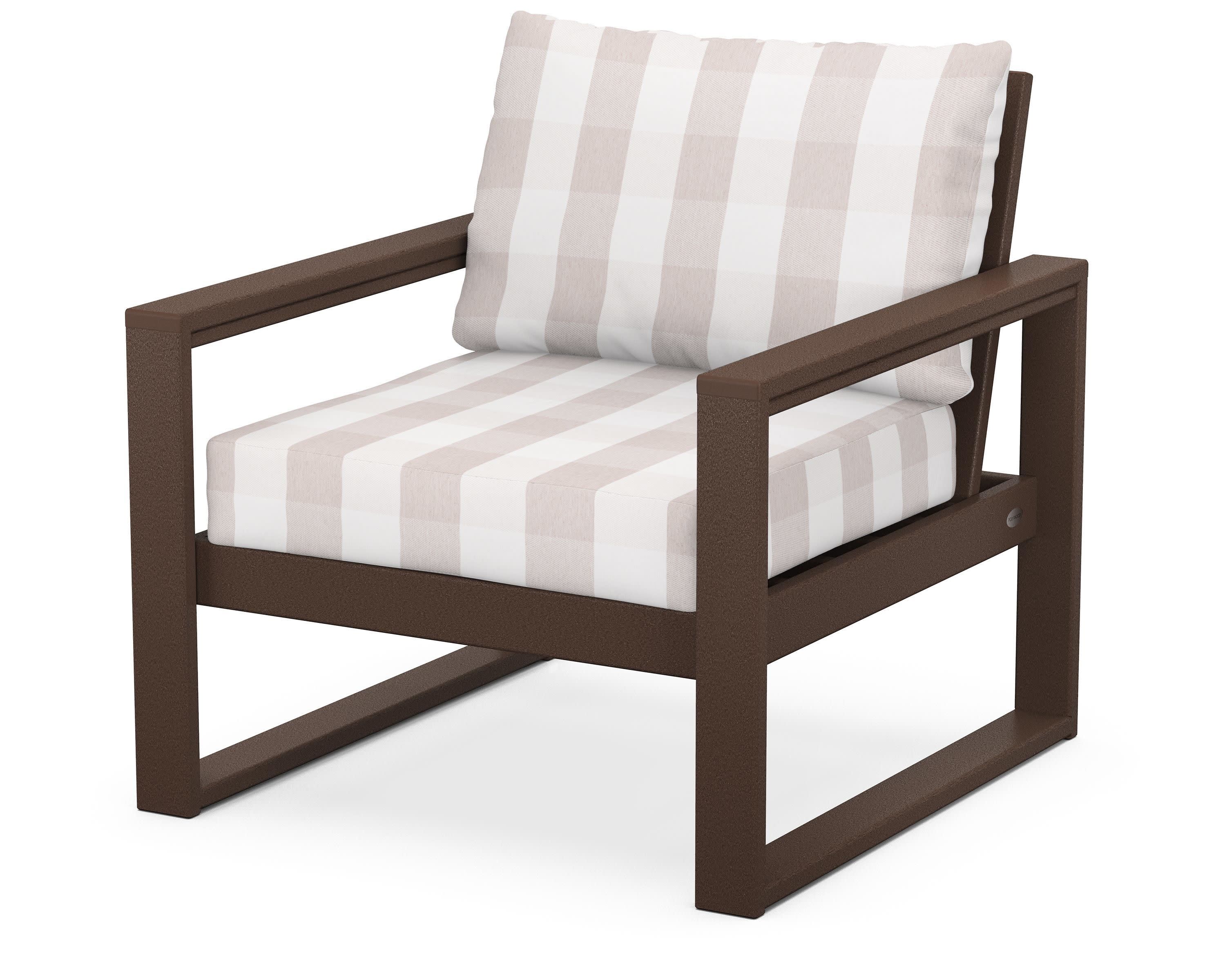 EDGE Club Chair in Mahogany / Buffalo Plaid Dune Burlap