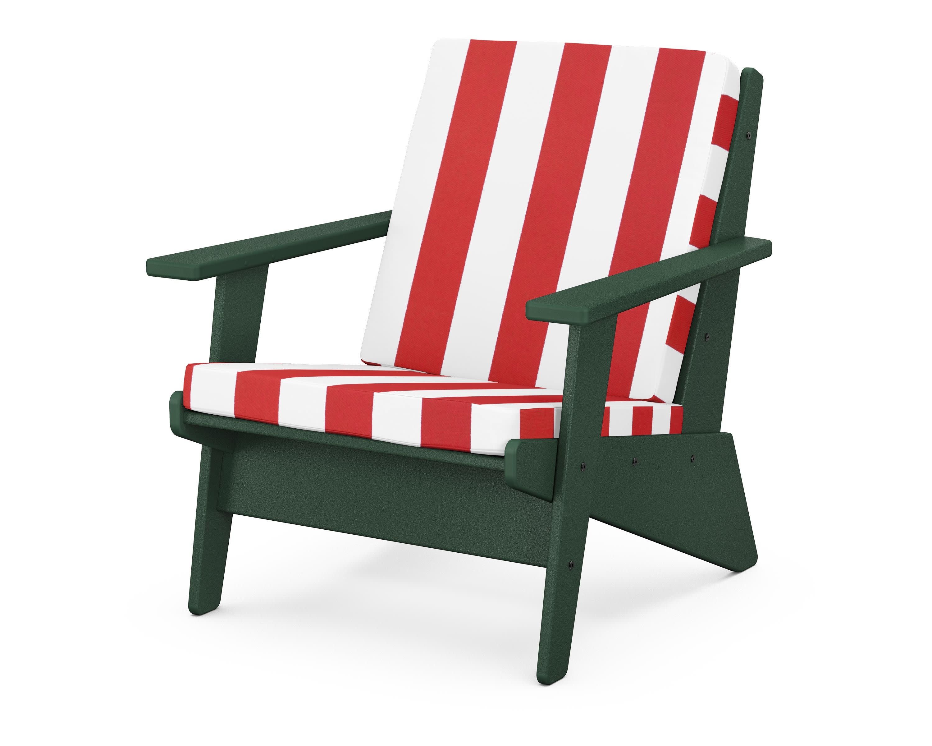 Riviera Modern Lounge Chair in Green / Cabana Stripe Crimson