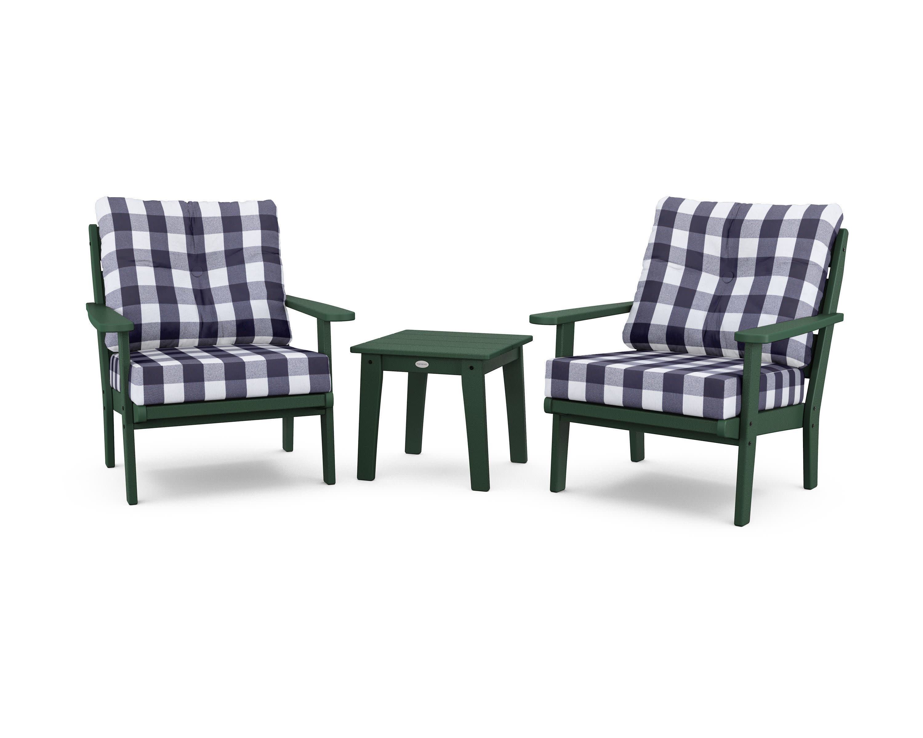 Lakeside 3-Piece Deep Seating Chair Set in Green / Buffalo Plaid Navy