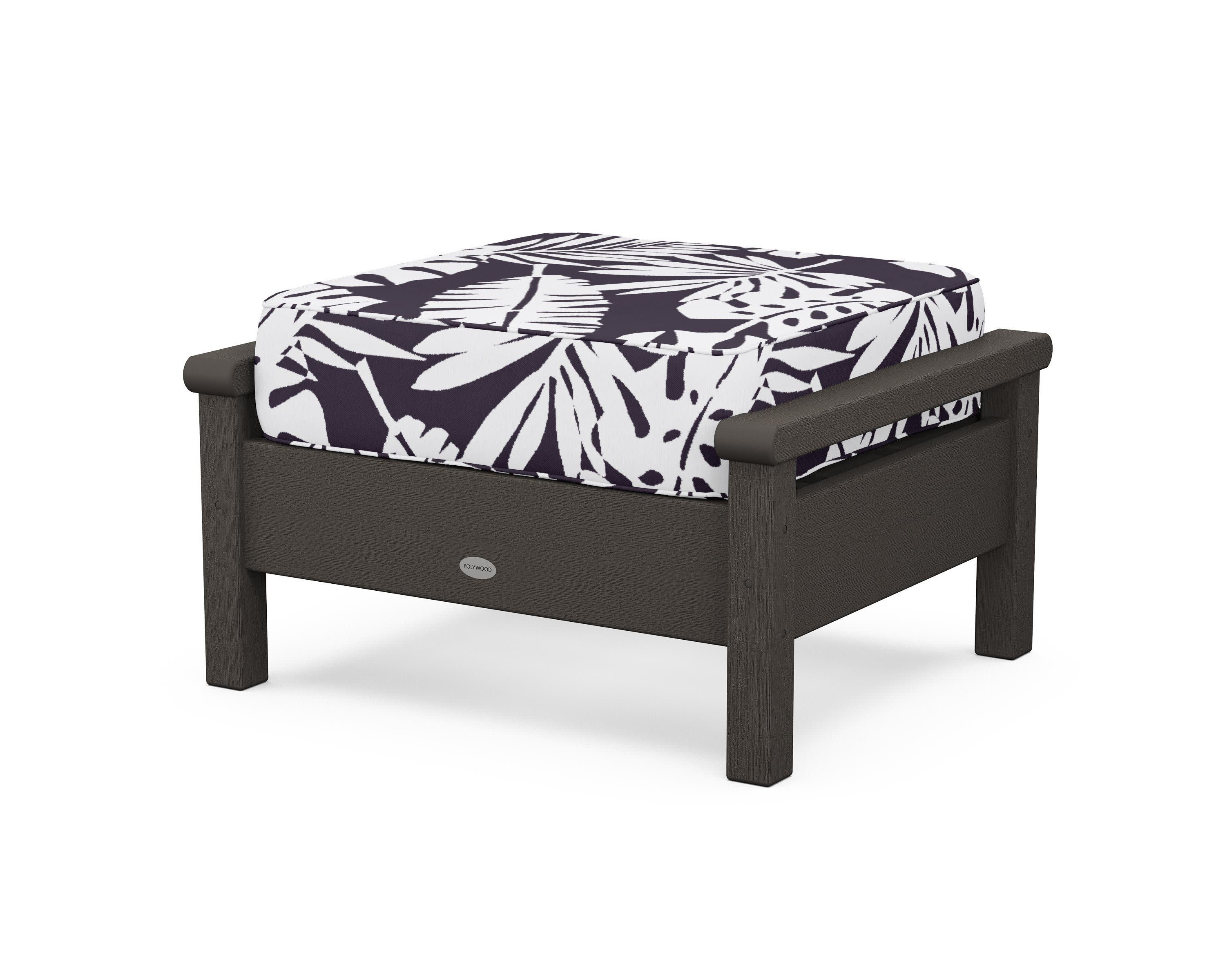 Harbour Deep Seating Ottoman in Vintage Coffee / Leaf Navy