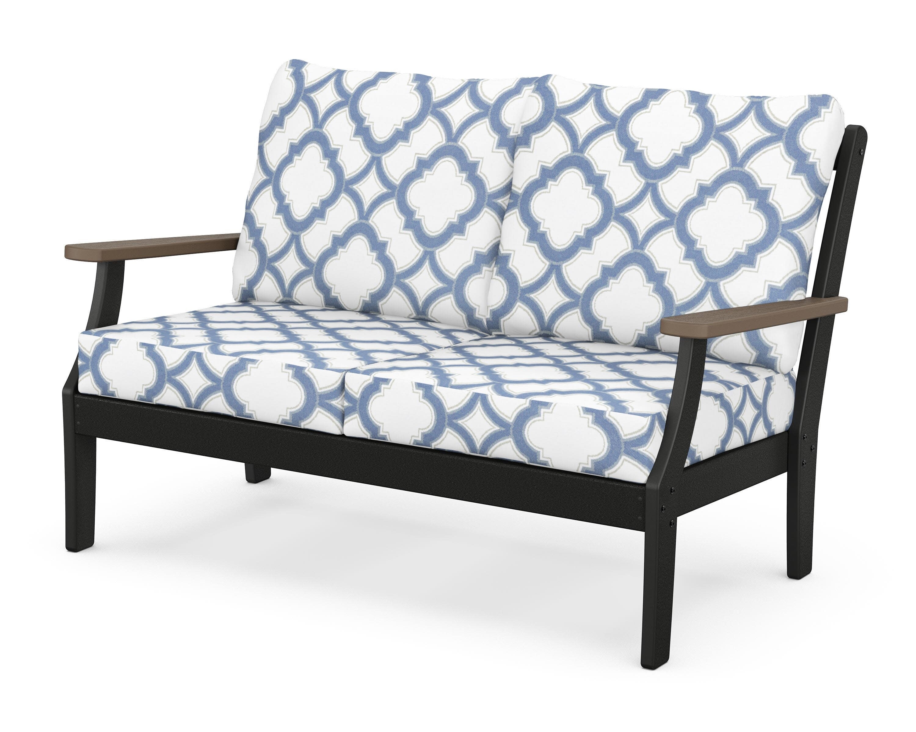 Braxton Deep Seating Loveseat in Black / Kona / Trellis Sky Blue