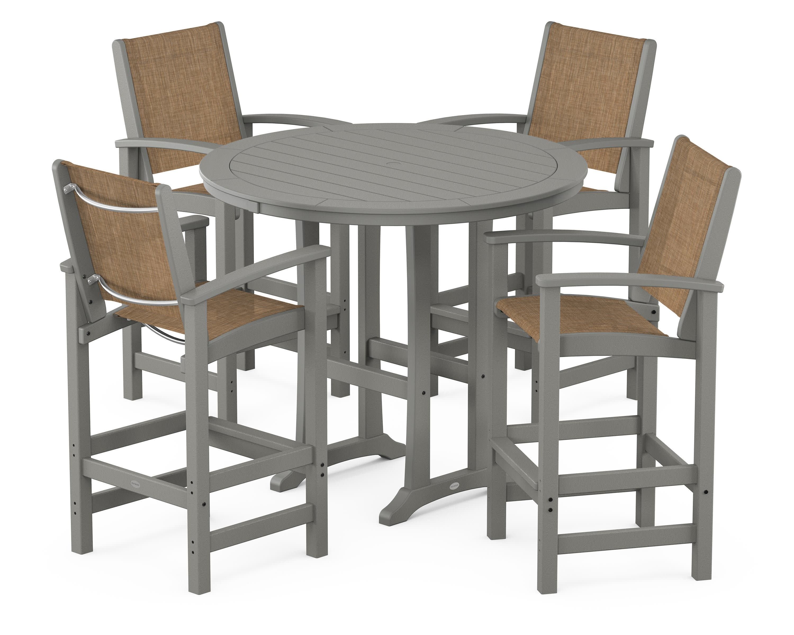 Coastal 5-Piece Nautical Trestle Bar Set in Slate Grey / Burlap Sling