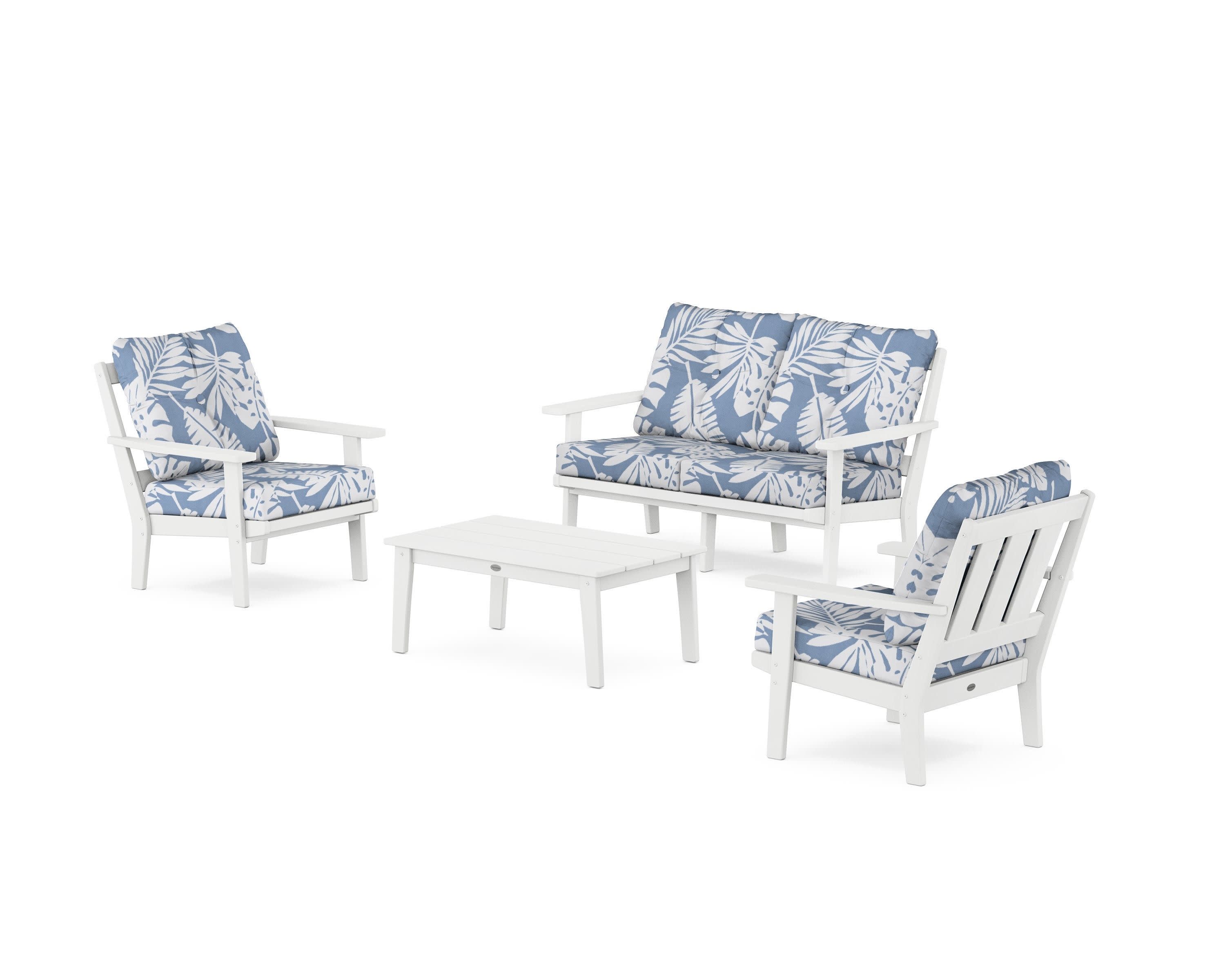 Oxford 4-Piece Deep Seating Set with Loveseat in White / Leaf Sky Blue