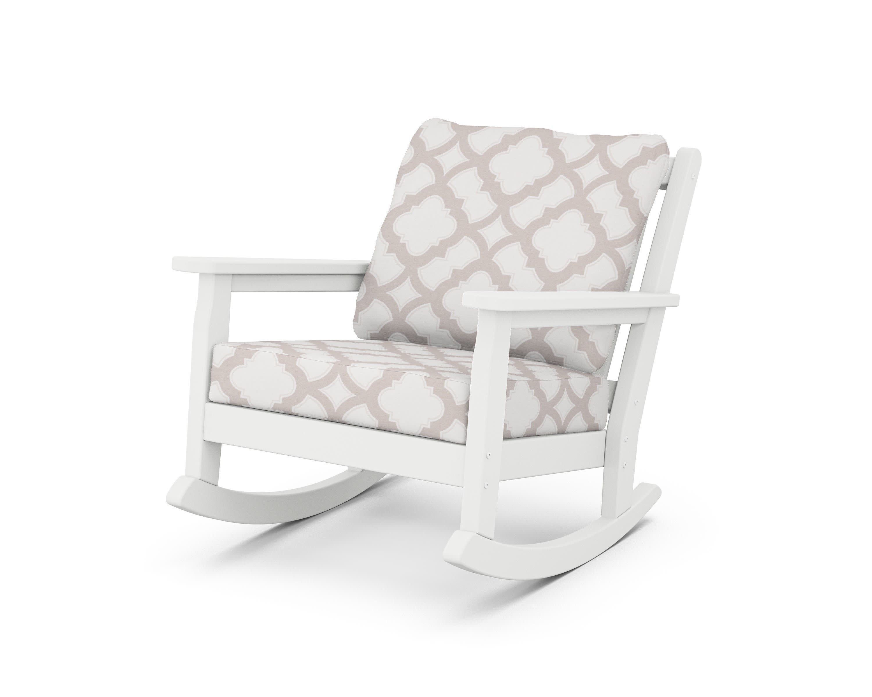 Chippendale Deep Seating Rocking Chair in White / Trellis Dune Burlap