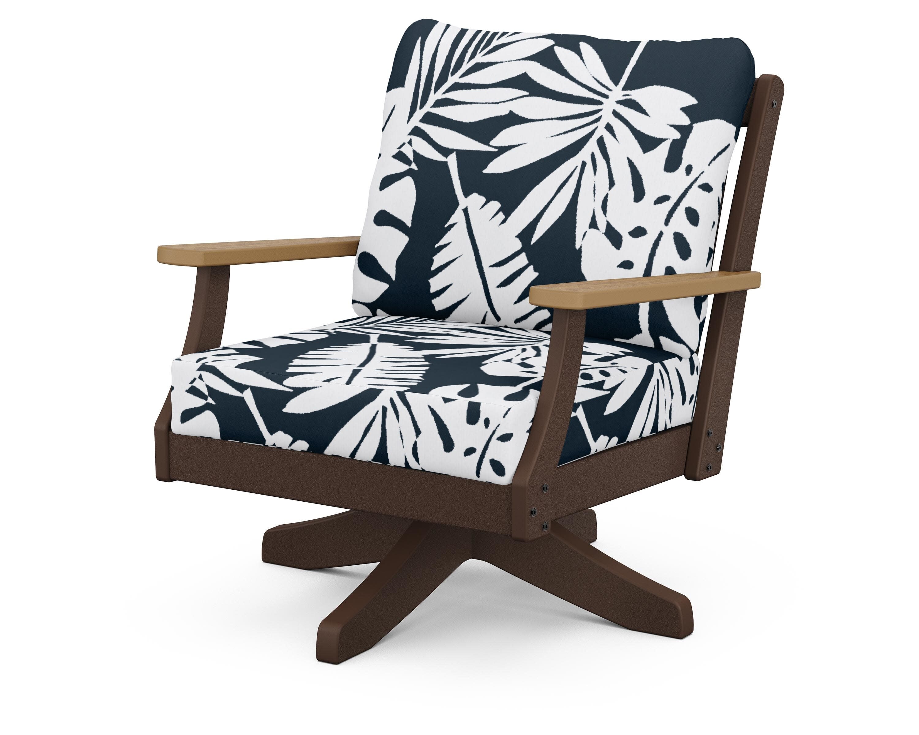 Braxton Deep Seating Swivel Chair in Mahogany / Natural / Leaf Marine Indigo