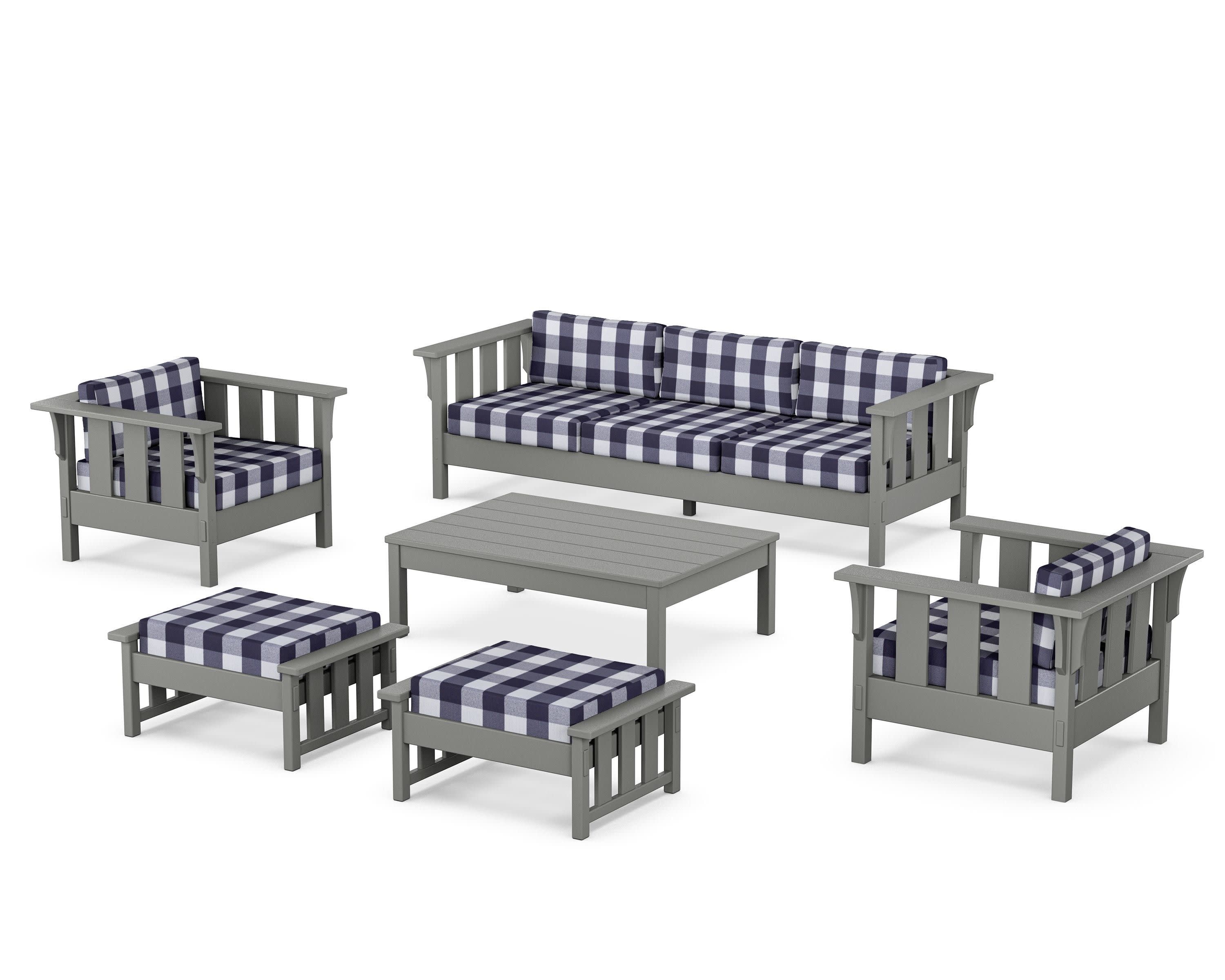 Acadia 6-Piece Lounge Sofa Set in Slate Grey / Buffalo Plaid Navy