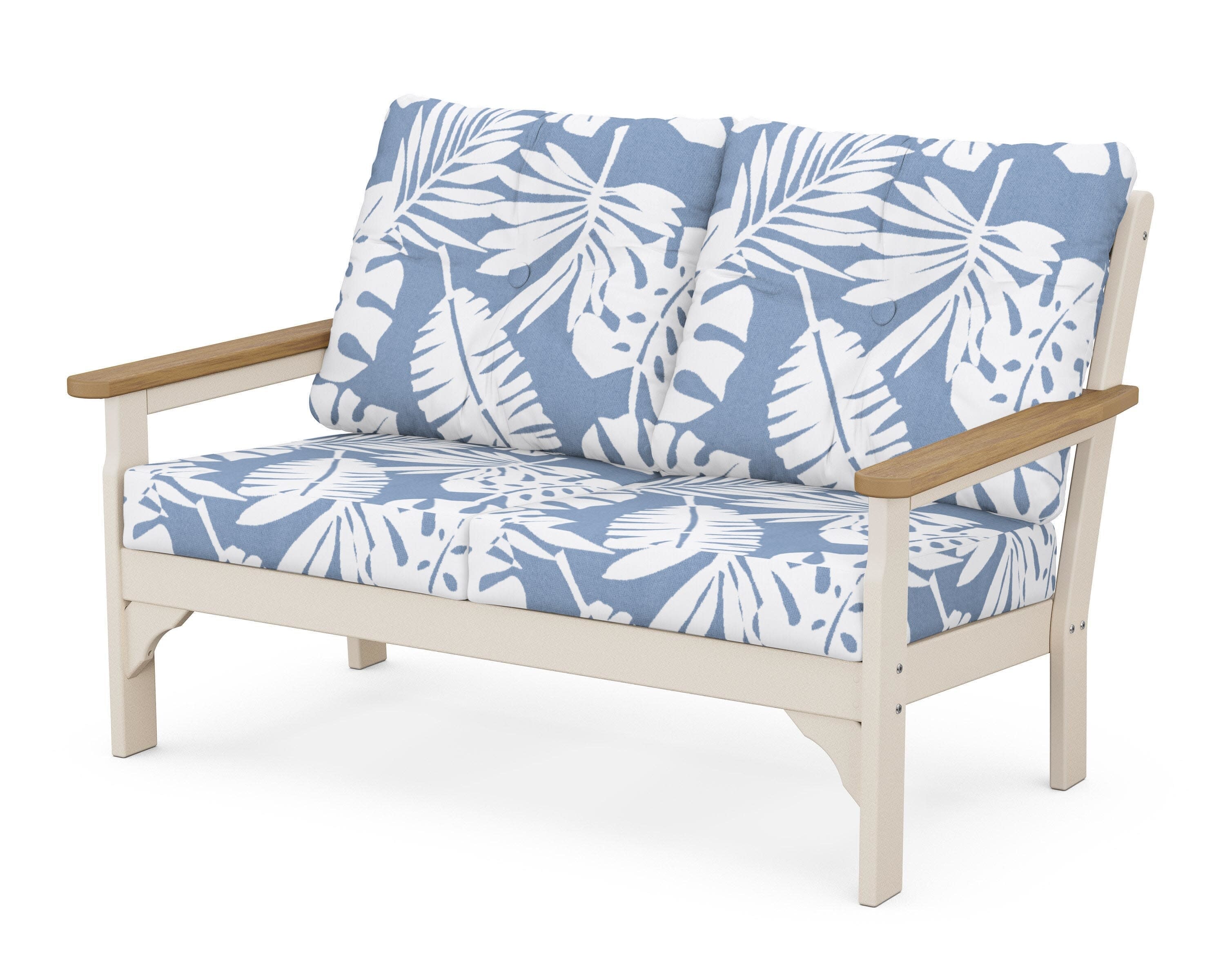 Vineyard Deep Seating Loveseat in Sand / Natural / Leaf Sky Blue