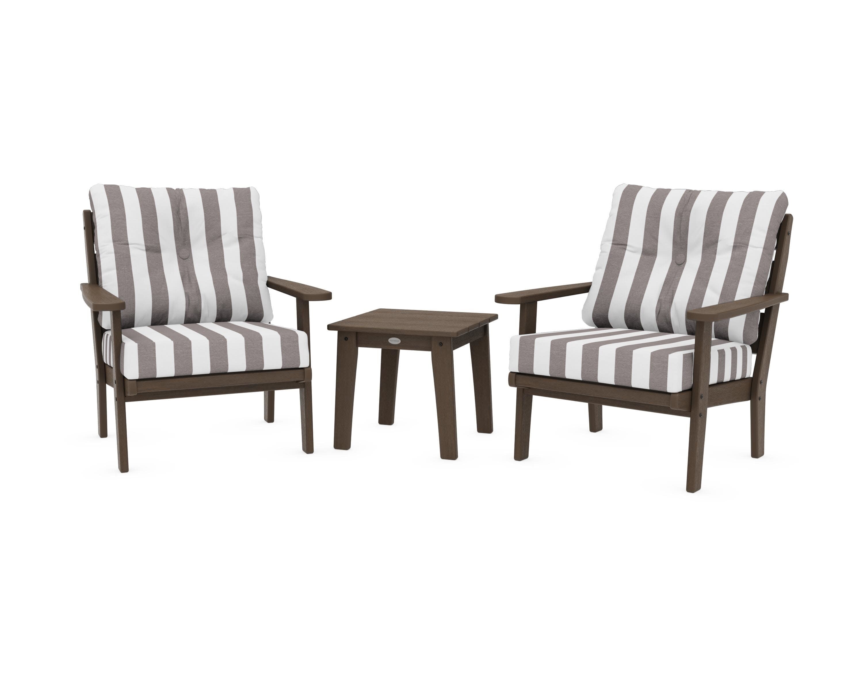 Lakeside 3-Piece Deep Seating Chair Set in Kona / Cabana Stripe Grey Mist