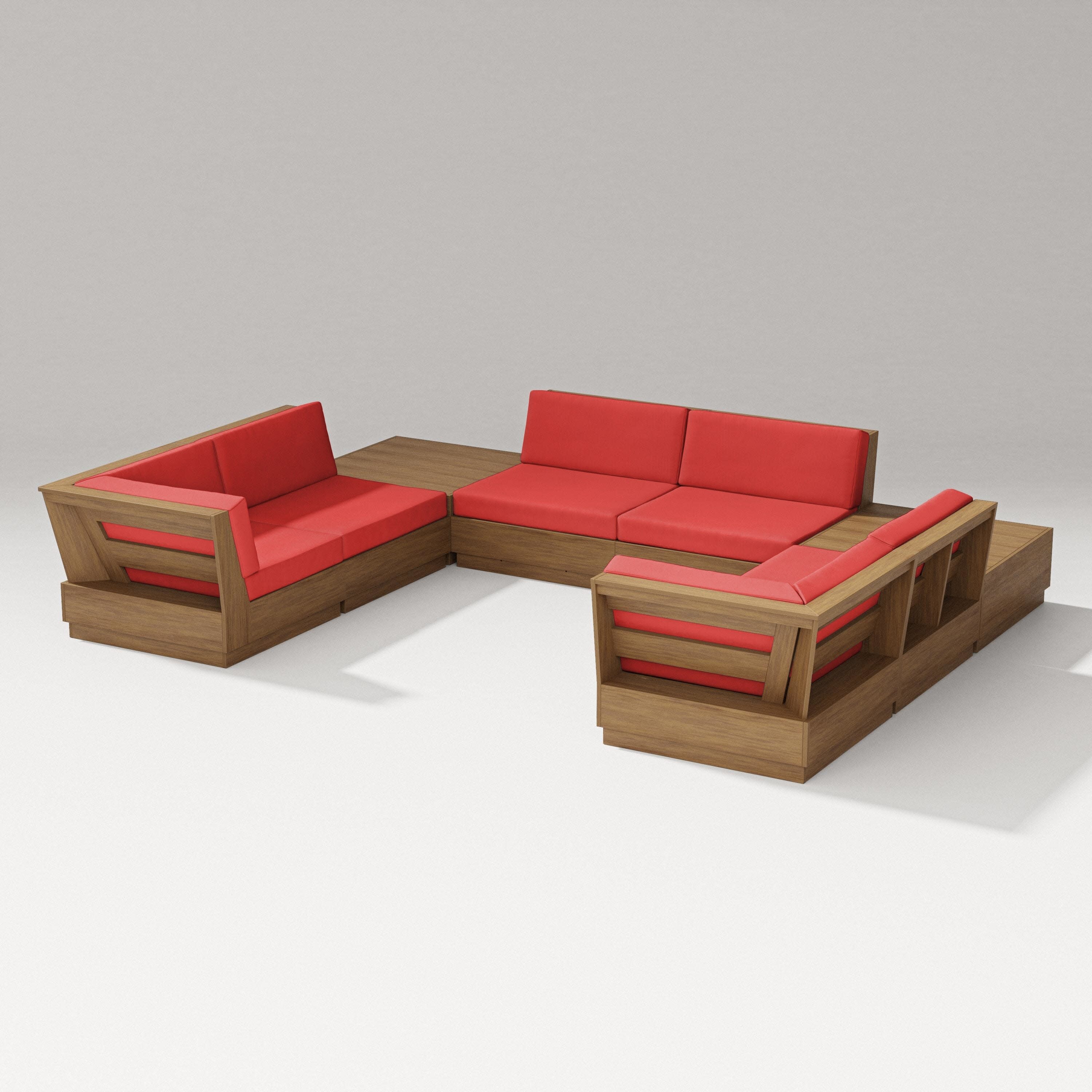 Elevate 8-Piece U-Shaped Sectional in Natural / Crimson Linen