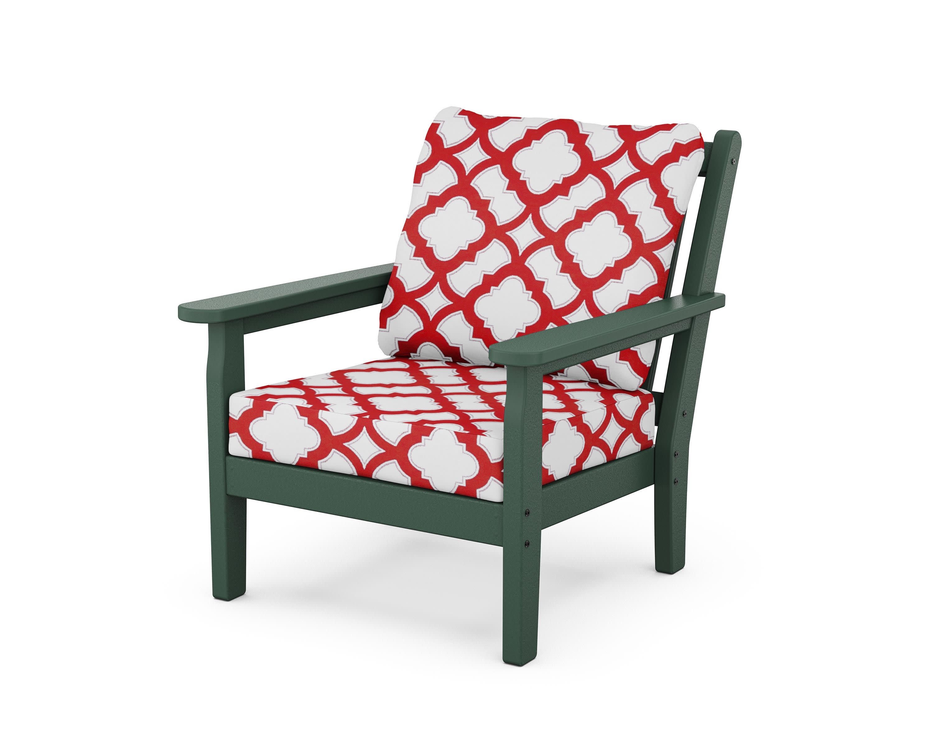 Chippendale Deep Seating Chair in Green / Trellis Crimson